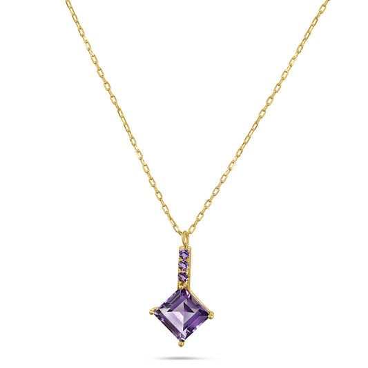 14k Amethyst Square Bar Pendant Necklace