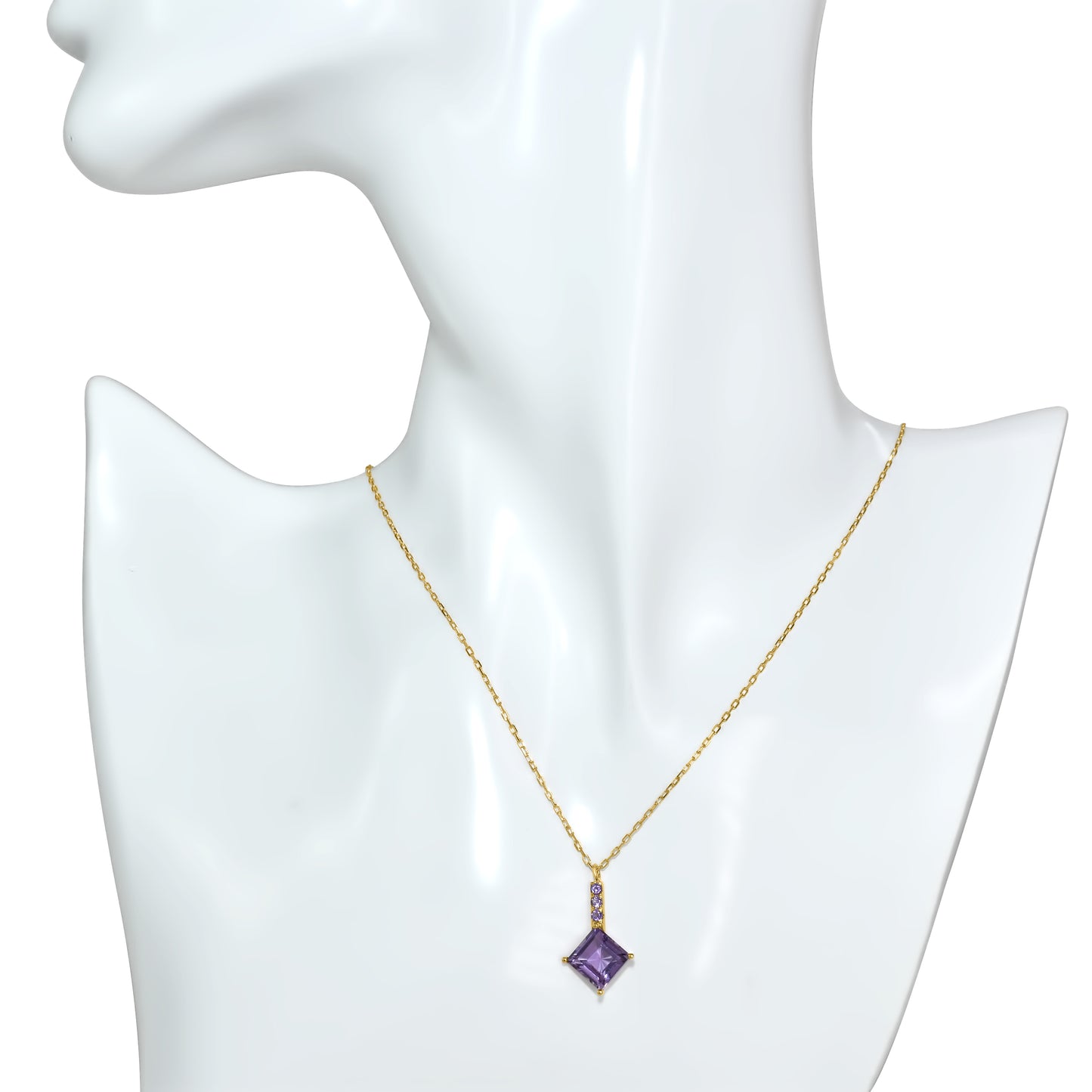 14k Amethyst Square Bar Pendant Necklace