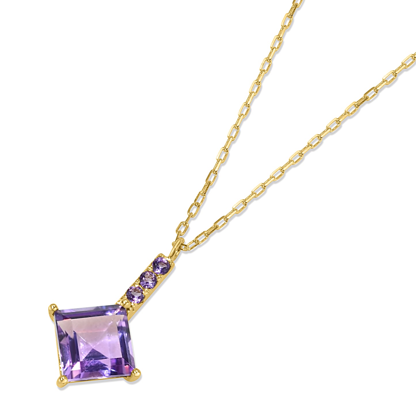 14k Amethyst Square Bar Pendant Necklace