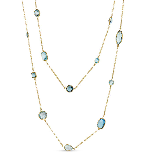 14k Blue Topaz Mixed Shape 15 Bezel Necklace