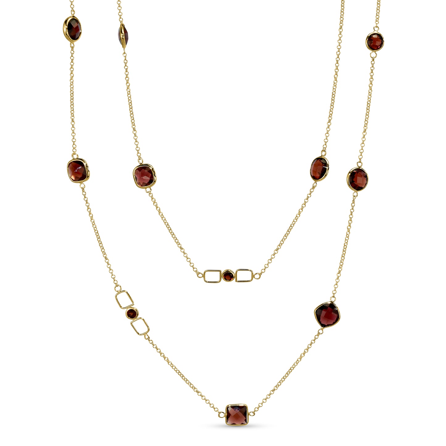 14k Garnet Mixed Shape 15 Bezel Necklace