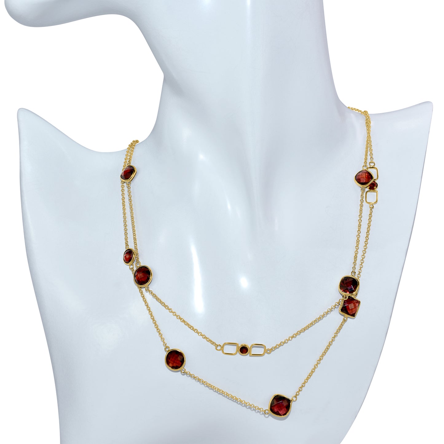 14k Garnet Mixed Shape 15 Bezel Necklace