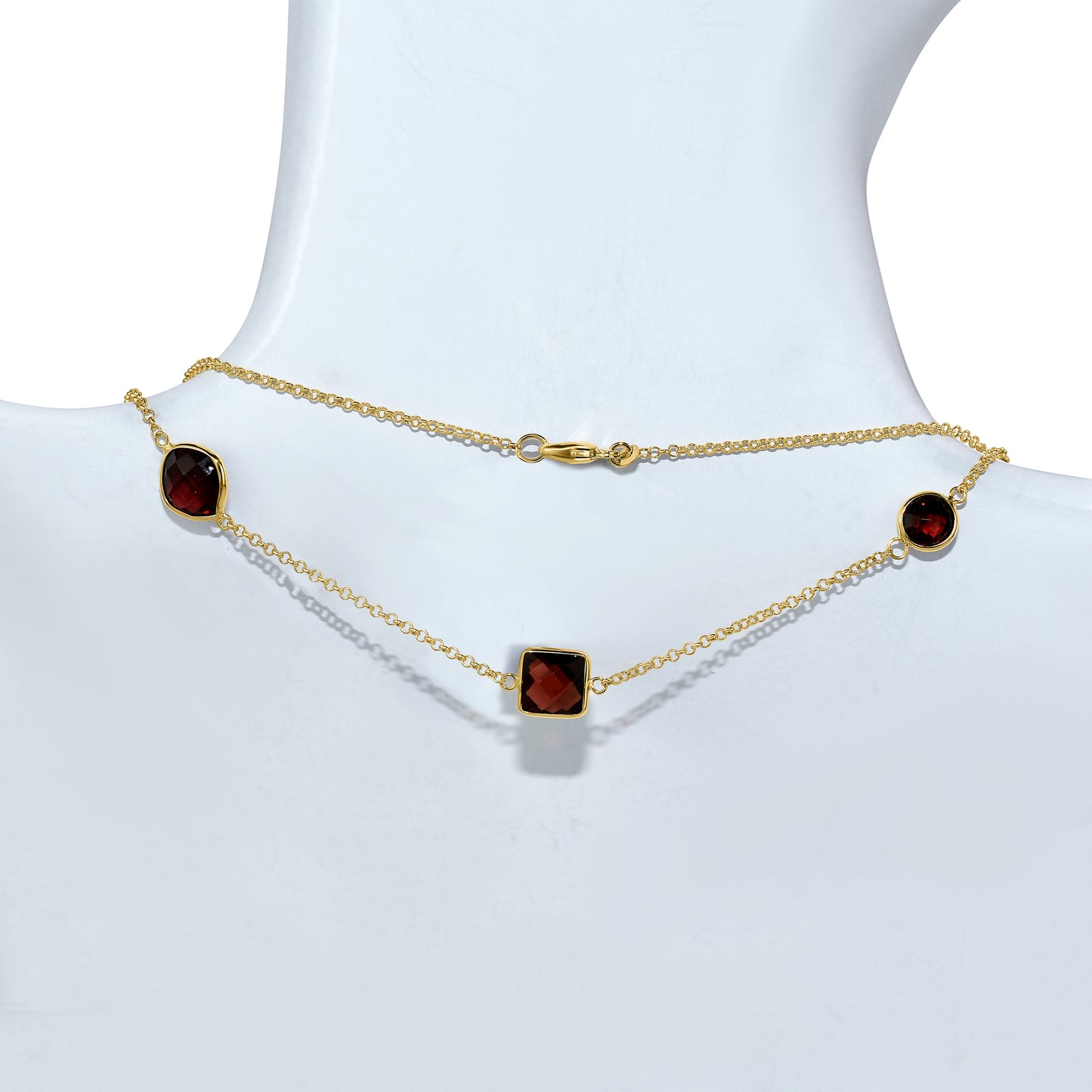 14k Garnet Mixed Shape 15 Bezel Necklace