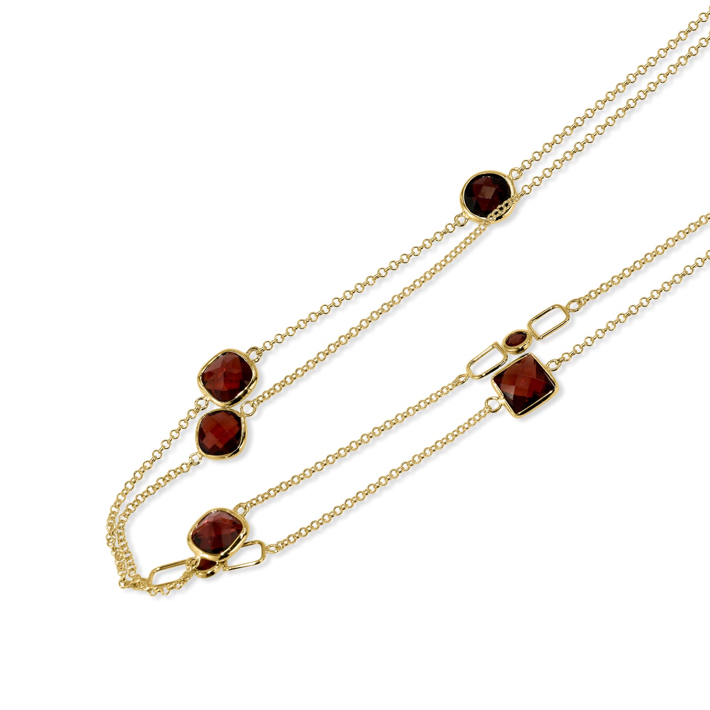 14k Garnet Mixed Shape 15 Bezel Necklace