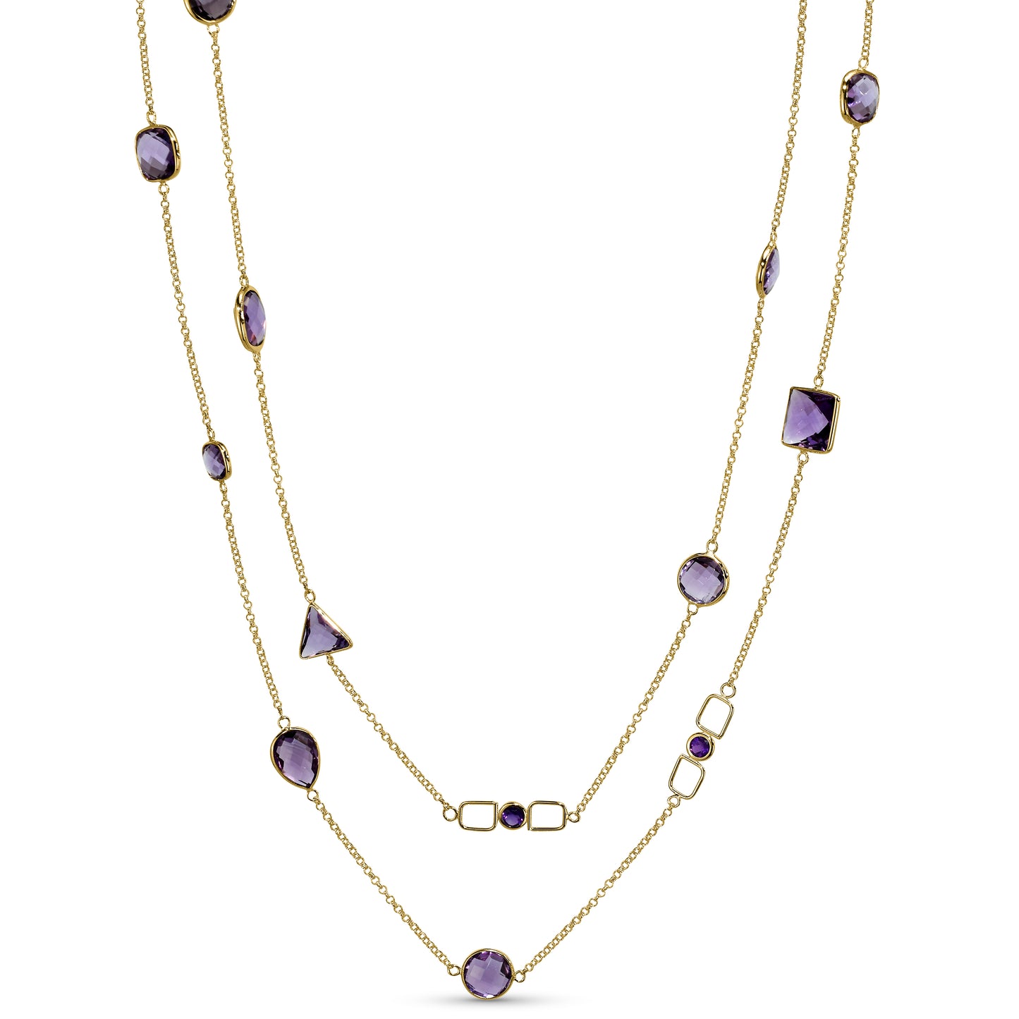 14k Amethyst Mixed Shape Bezel Necklace