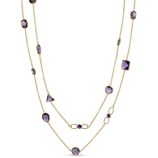 14k Amethyst Mixed Shape Bezel Necklace