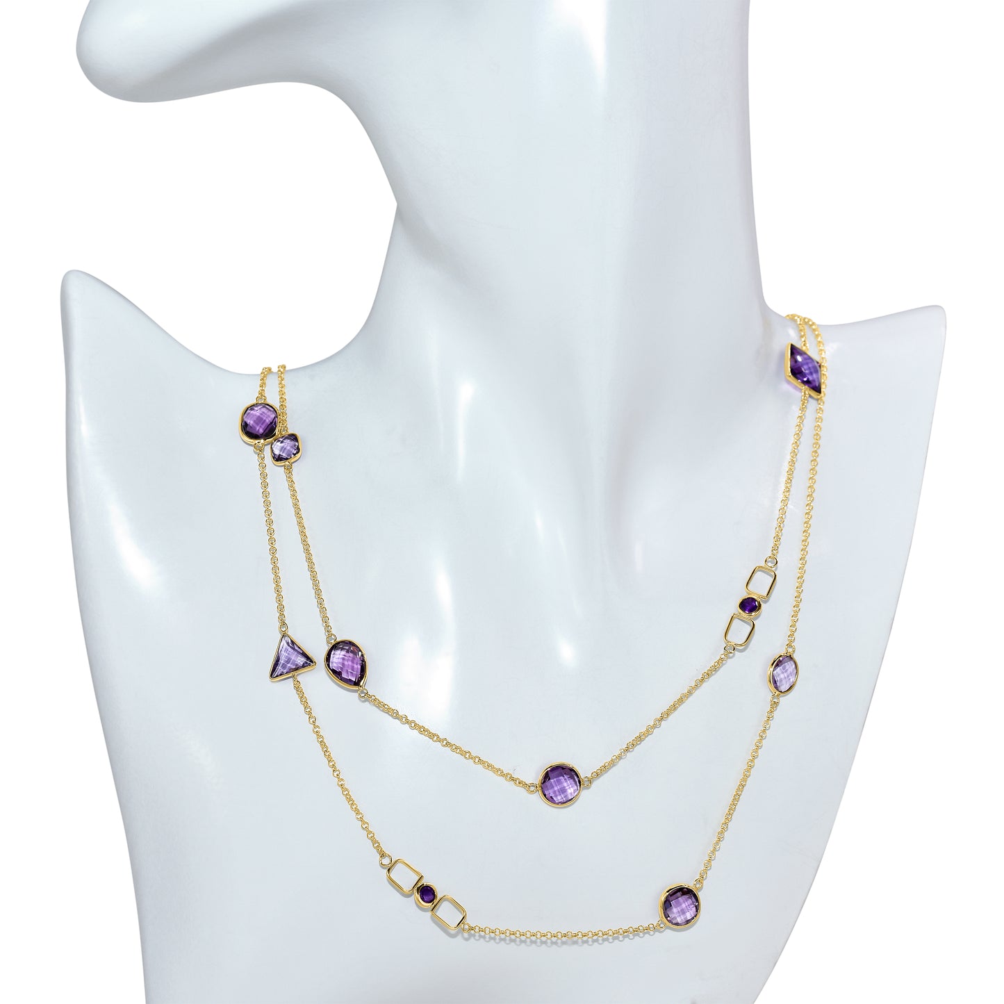 14k Amethyst Mixed Shape Bezel Necklace