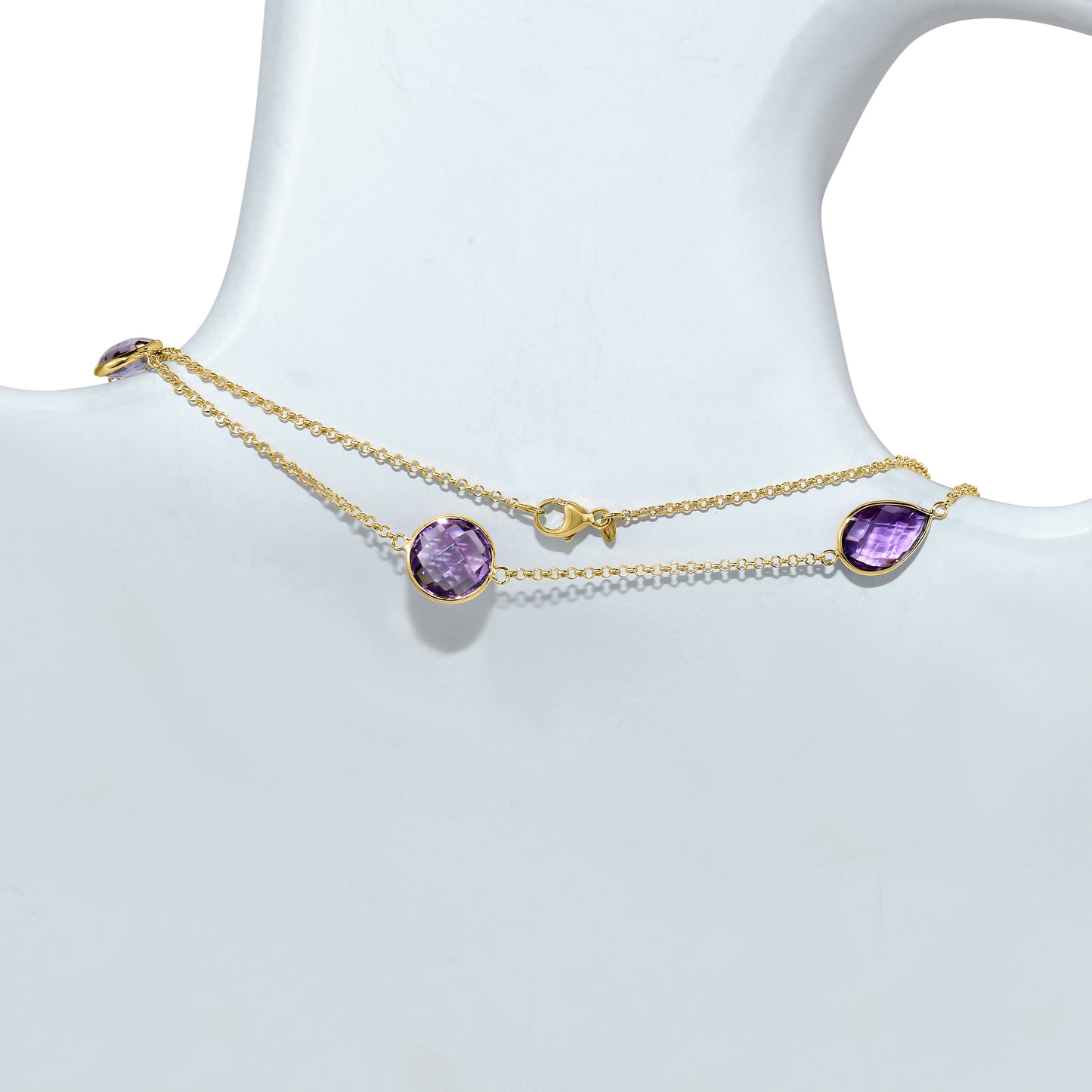14k Amethyst Mixed Shape Bezel Necklace