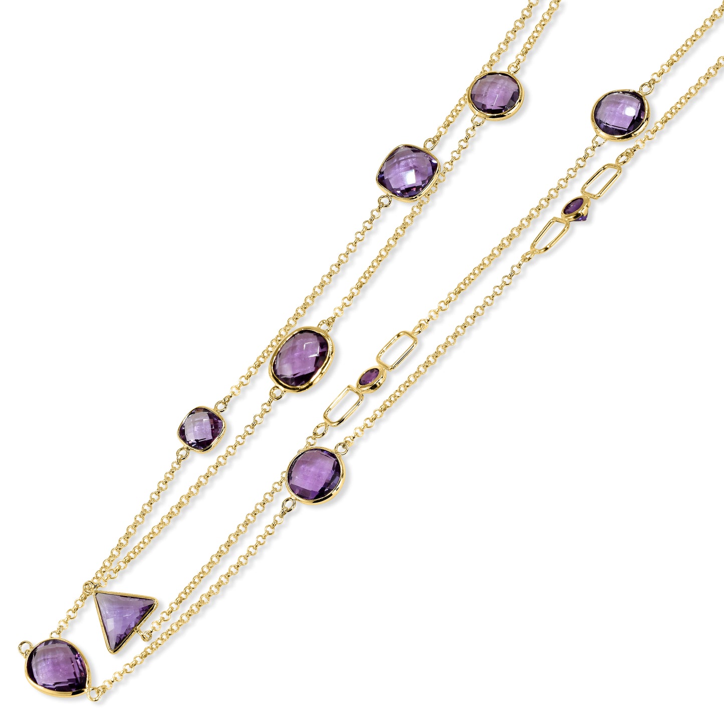 14k Amethyst Mixed Shape Bezel Necklace