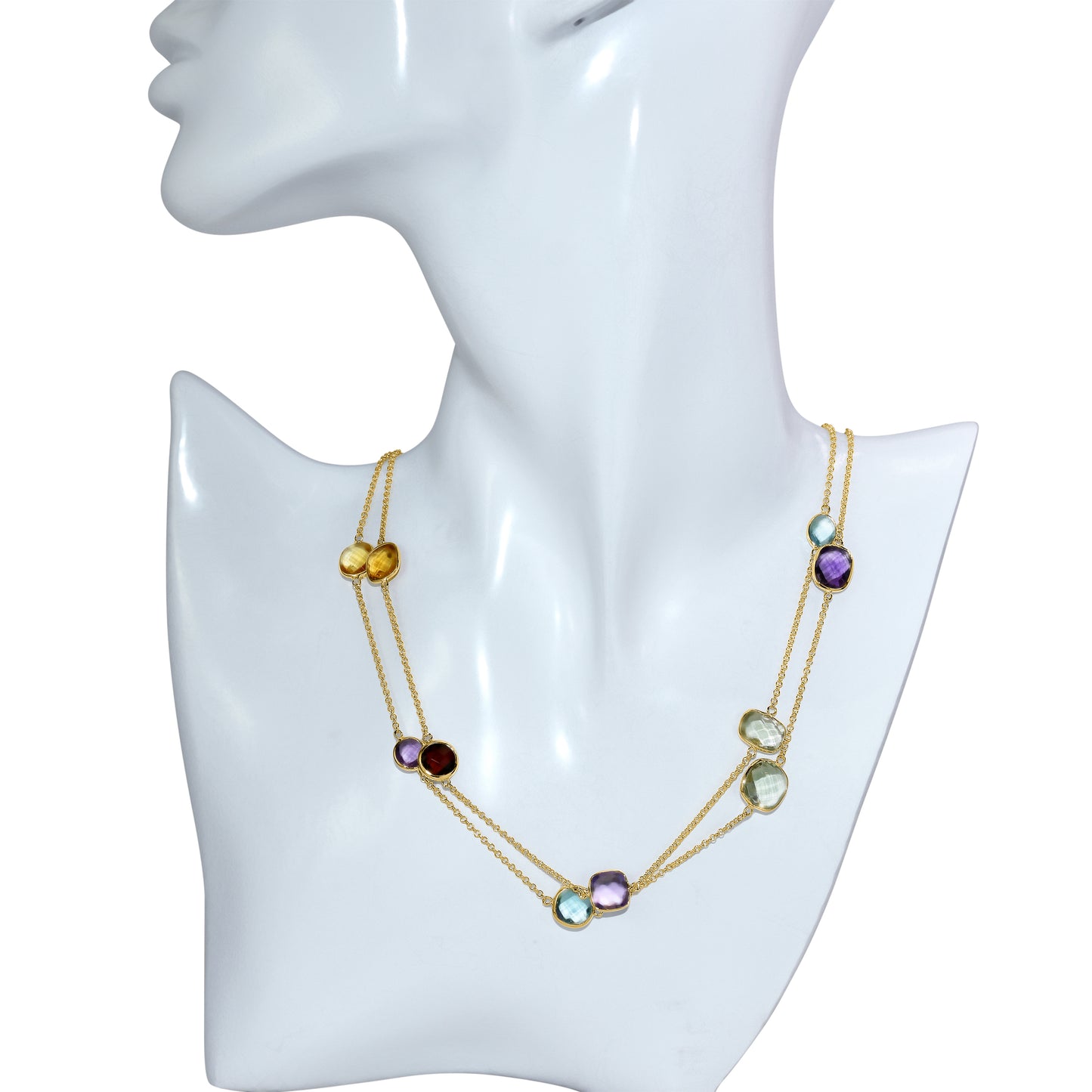 14k Multi Gemstone Mixed Shape 15 Bezel Necklace