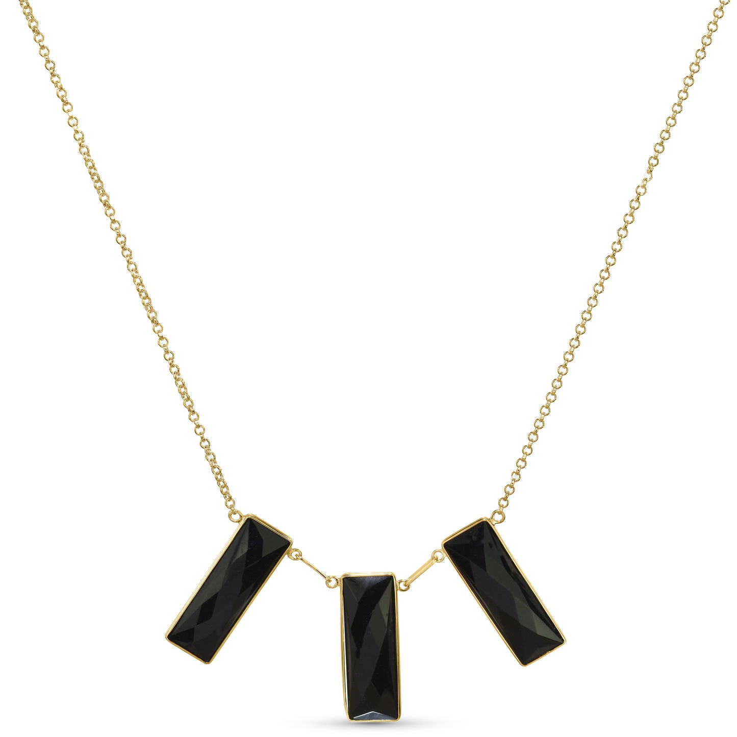 14k Black Onyx 3 Rectangle Center Necklace