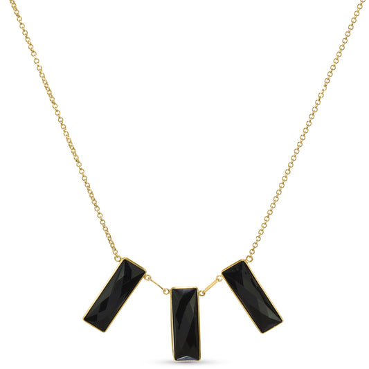 14k Black Onyx 3 Rectangle Center Necklace