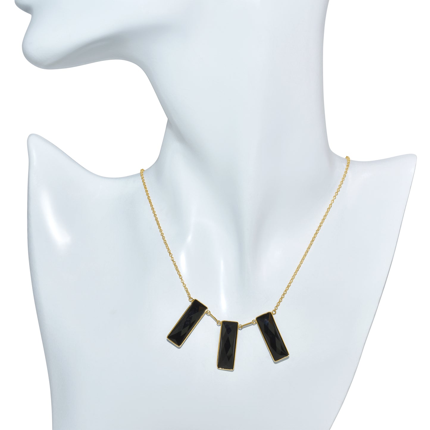 14k Black Onyx 3 Rectangle Center Necklace