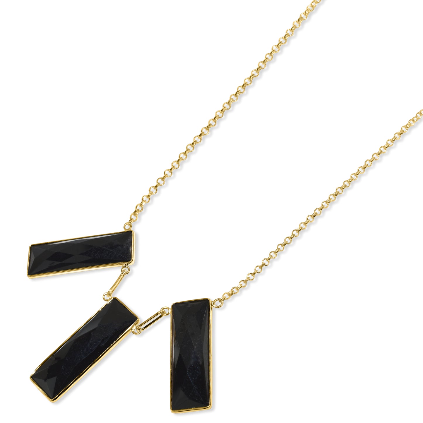 14k Black Onyx 3 Rectangle Center Necklace