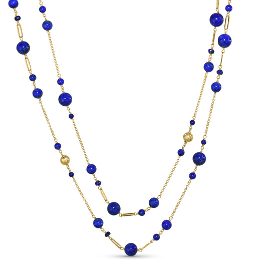 14k Lapis Paperclip Gold Ball Station Necklace