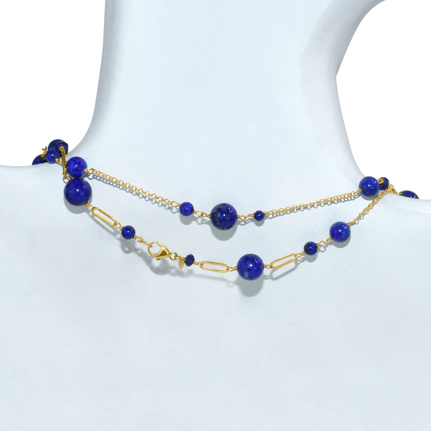 14k Lapis Paperclip Gold Ball Station Necklace