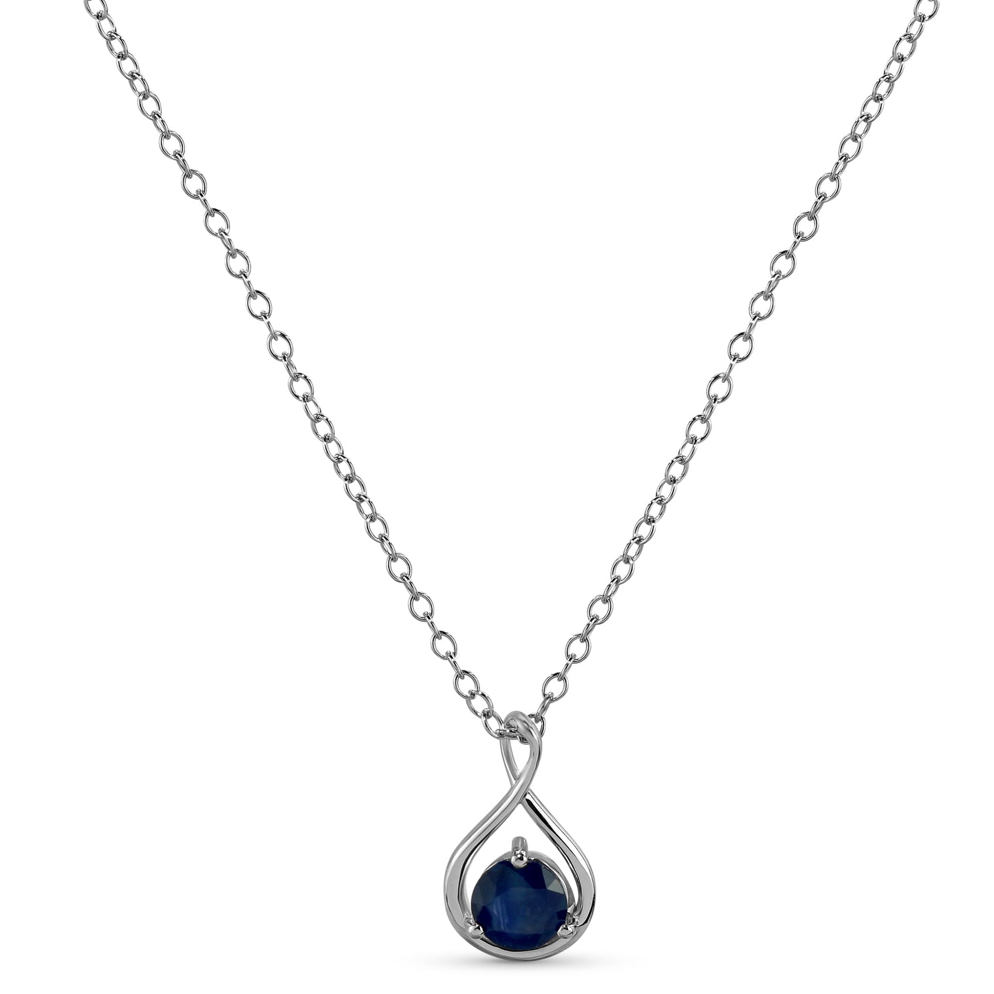 14kw Round Sapphire Drop Shape Necklace 17"