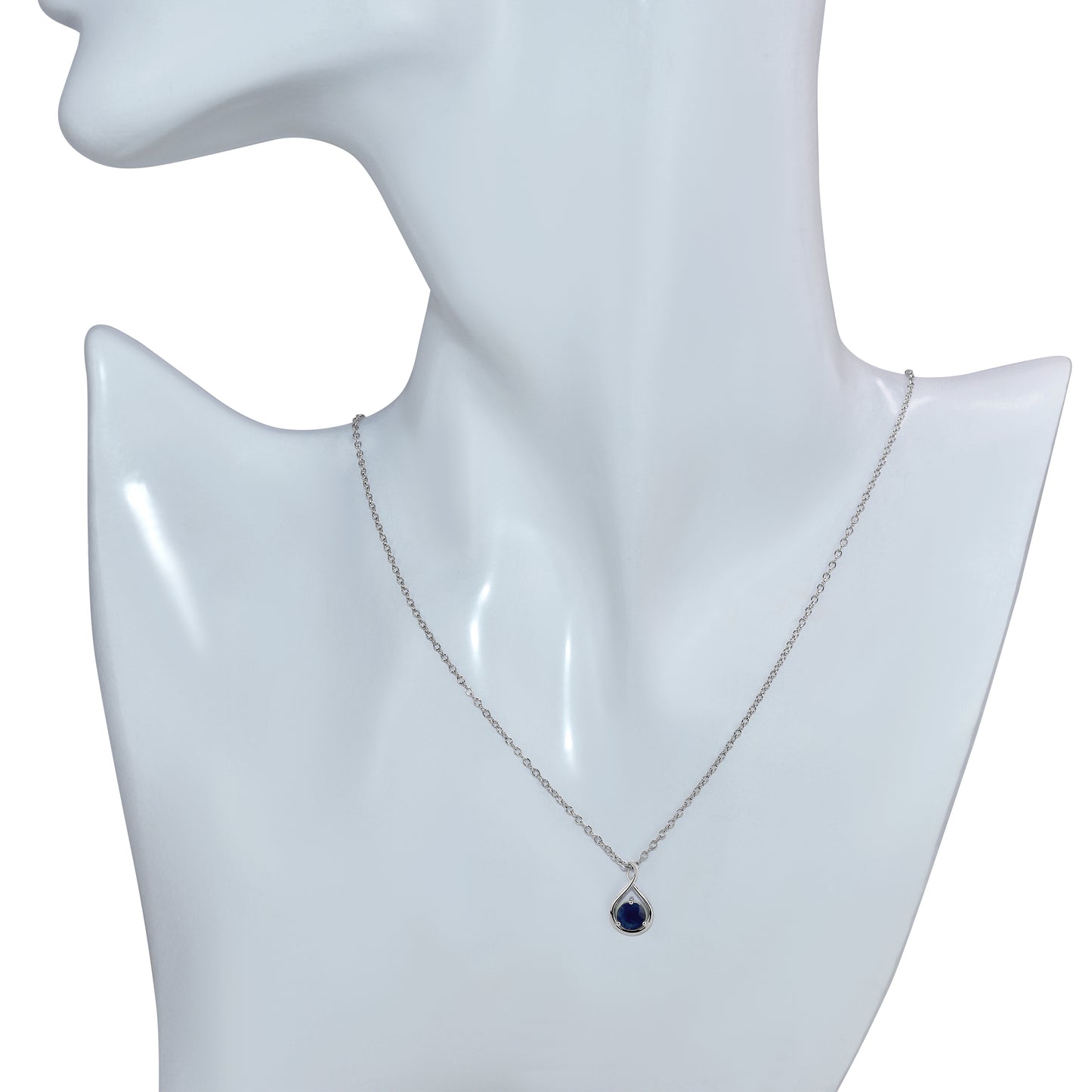 14kw Round Sapphire Drop Shape Necklace 17"