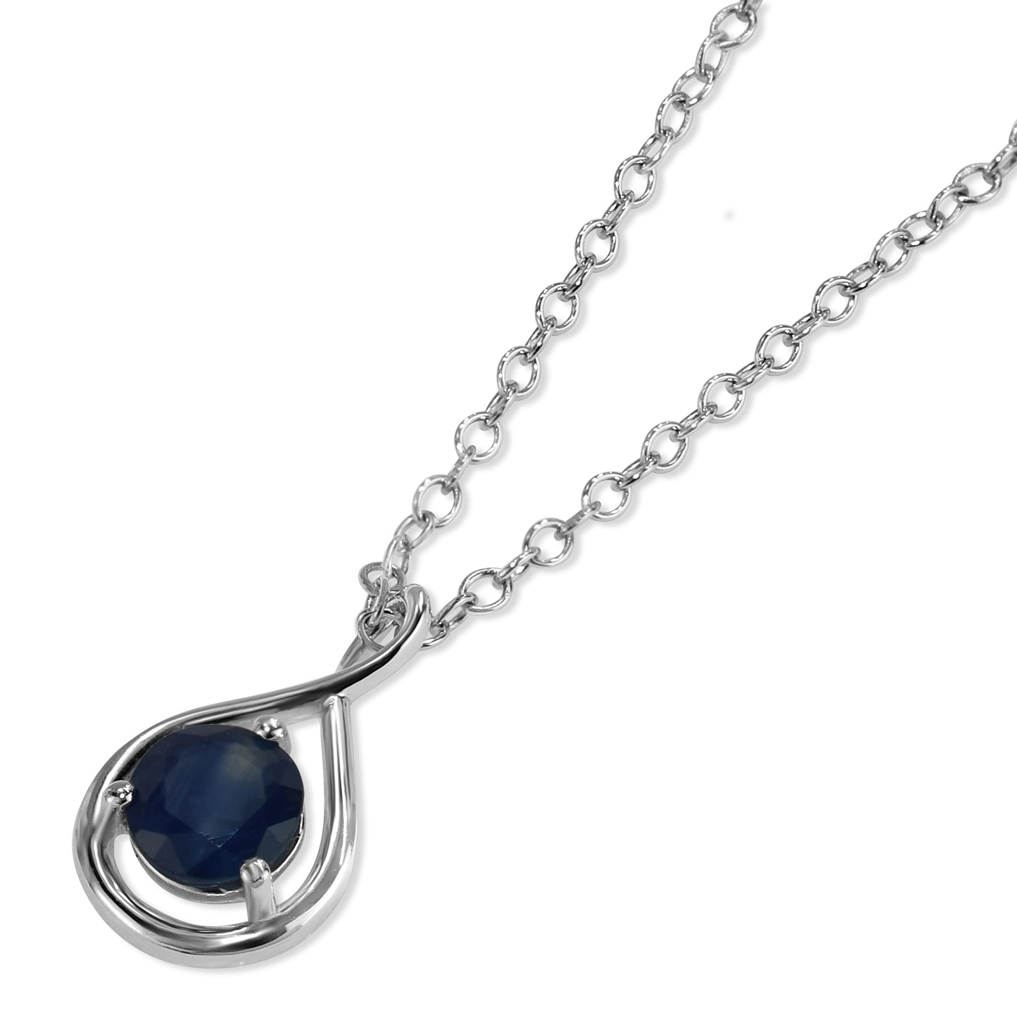 14kw Round Sapphire Drop Shape Necklace 17"