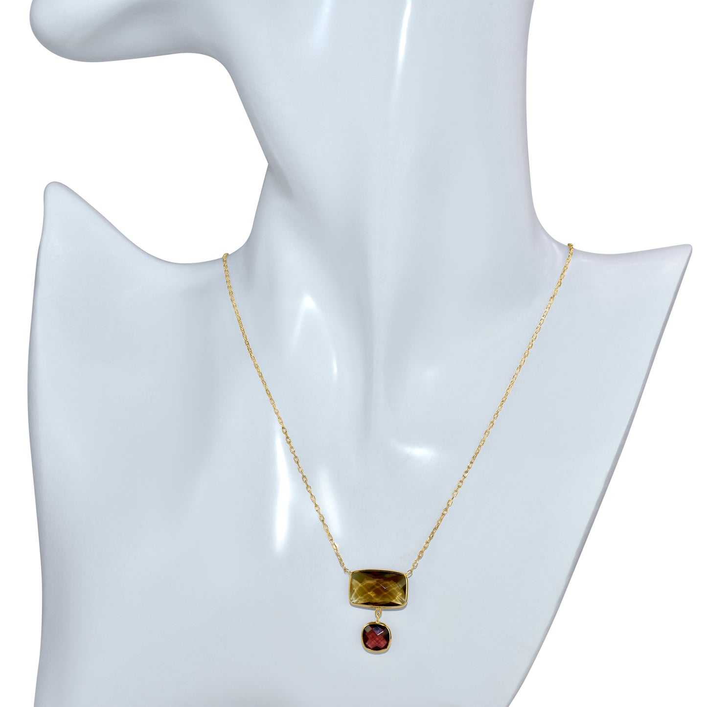 14k Smoky Quartz Garnet Pendant Necklace