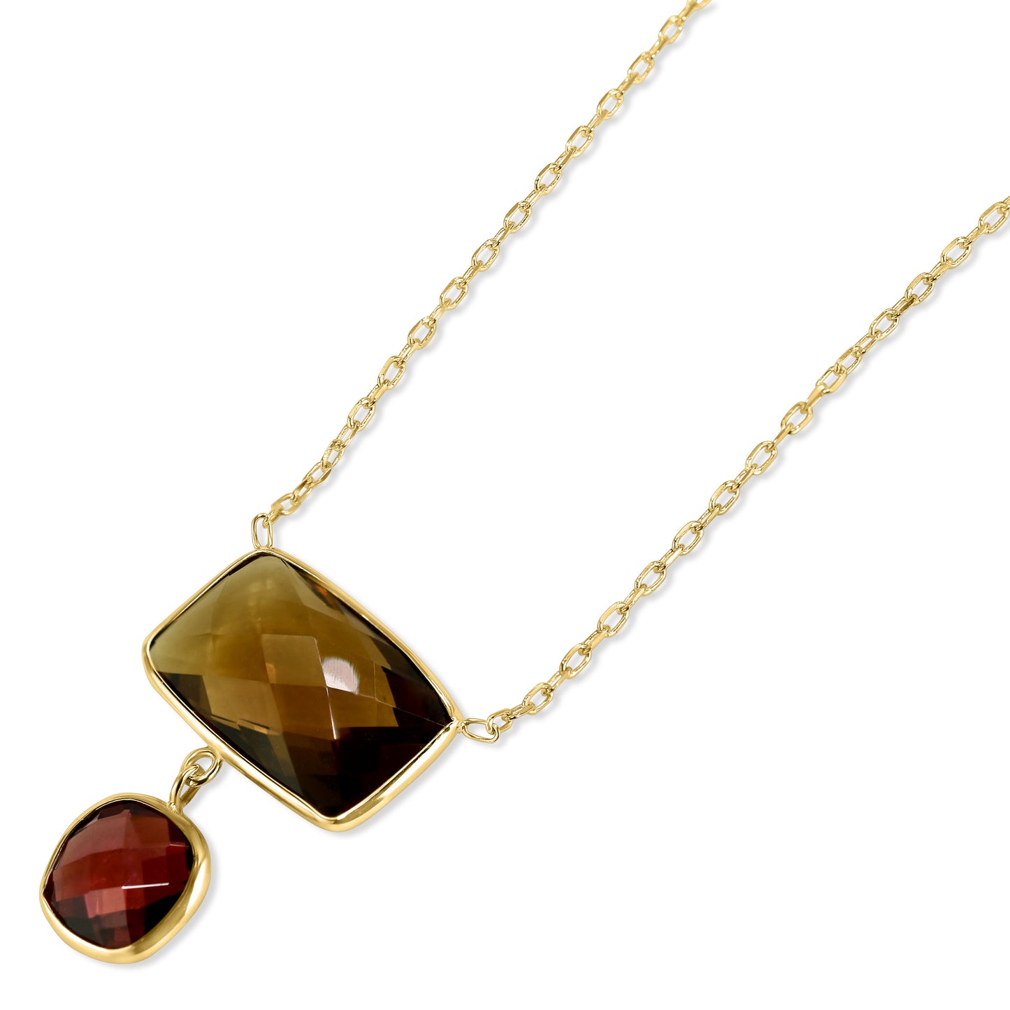 14k Smoky Quartz Garnet Pendant Necklace