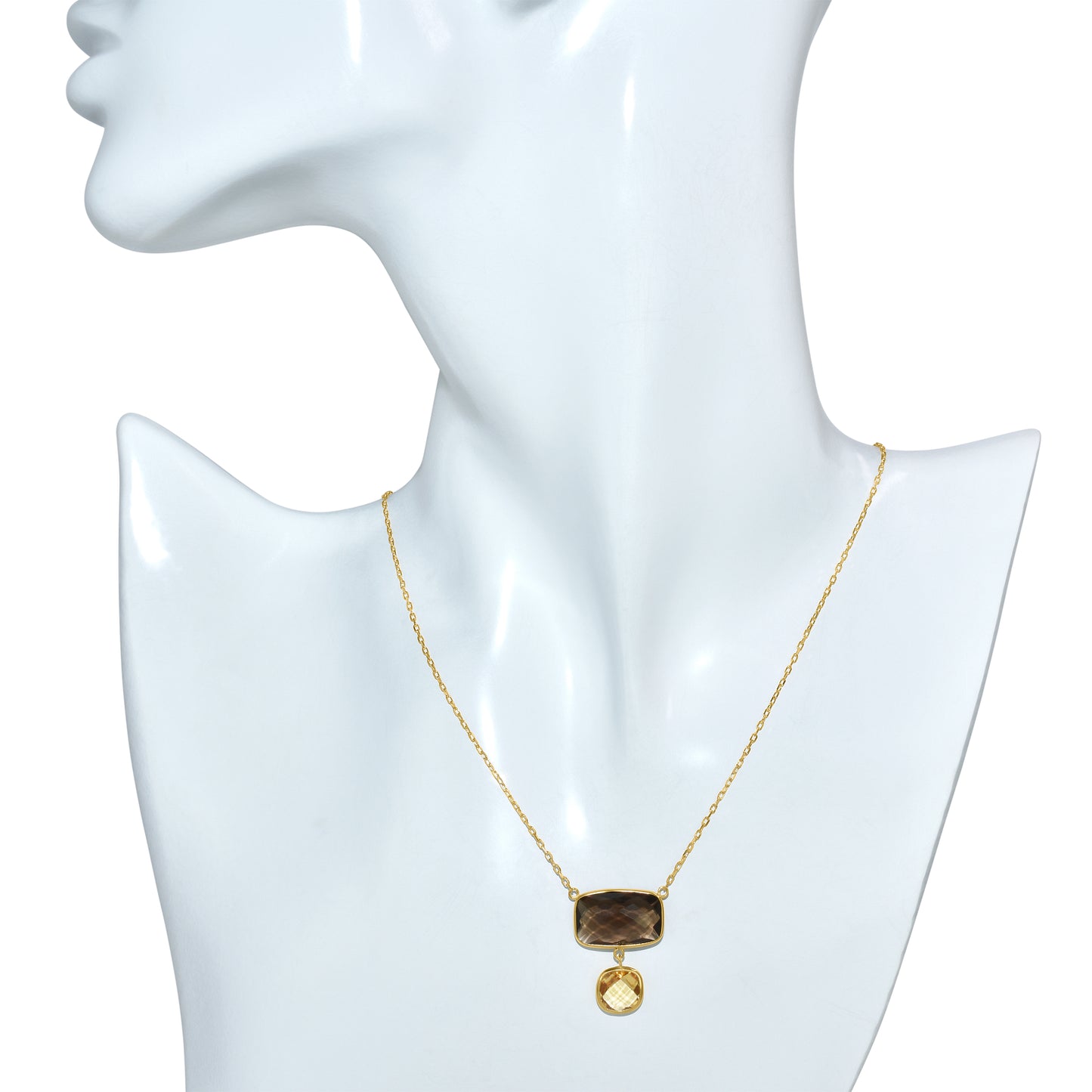 14k Smoky Quartz Citrine Cushion Pendant Necklace