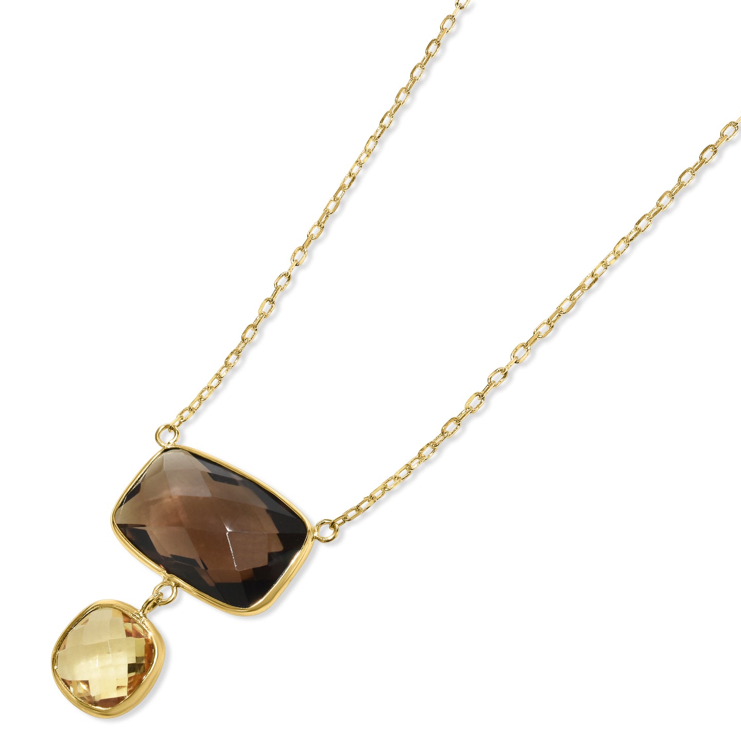 14k Smoky Quartz Citrine Cushion Pendant Necklace