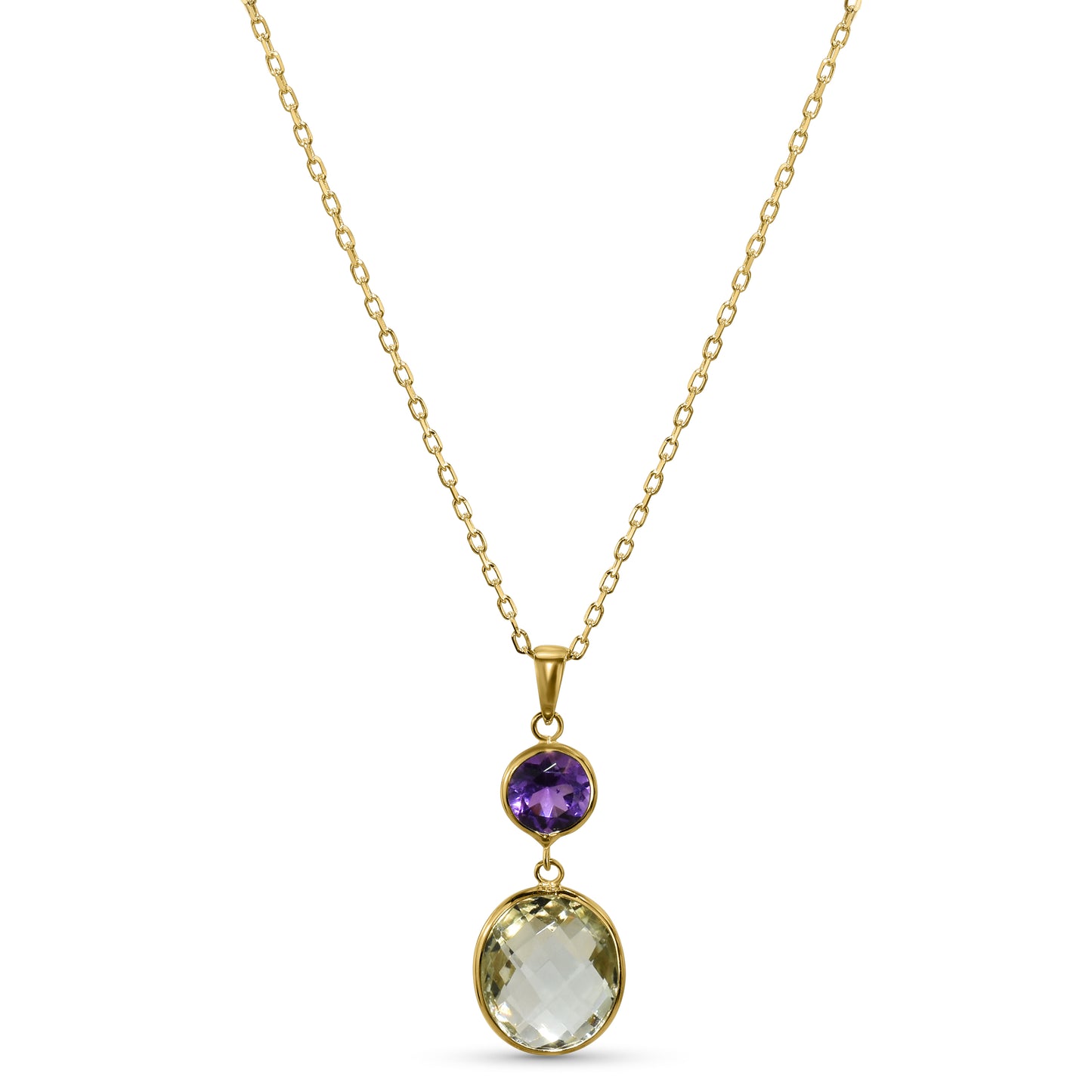 14k Purple Green Amethyst Oval Pendant Necklace