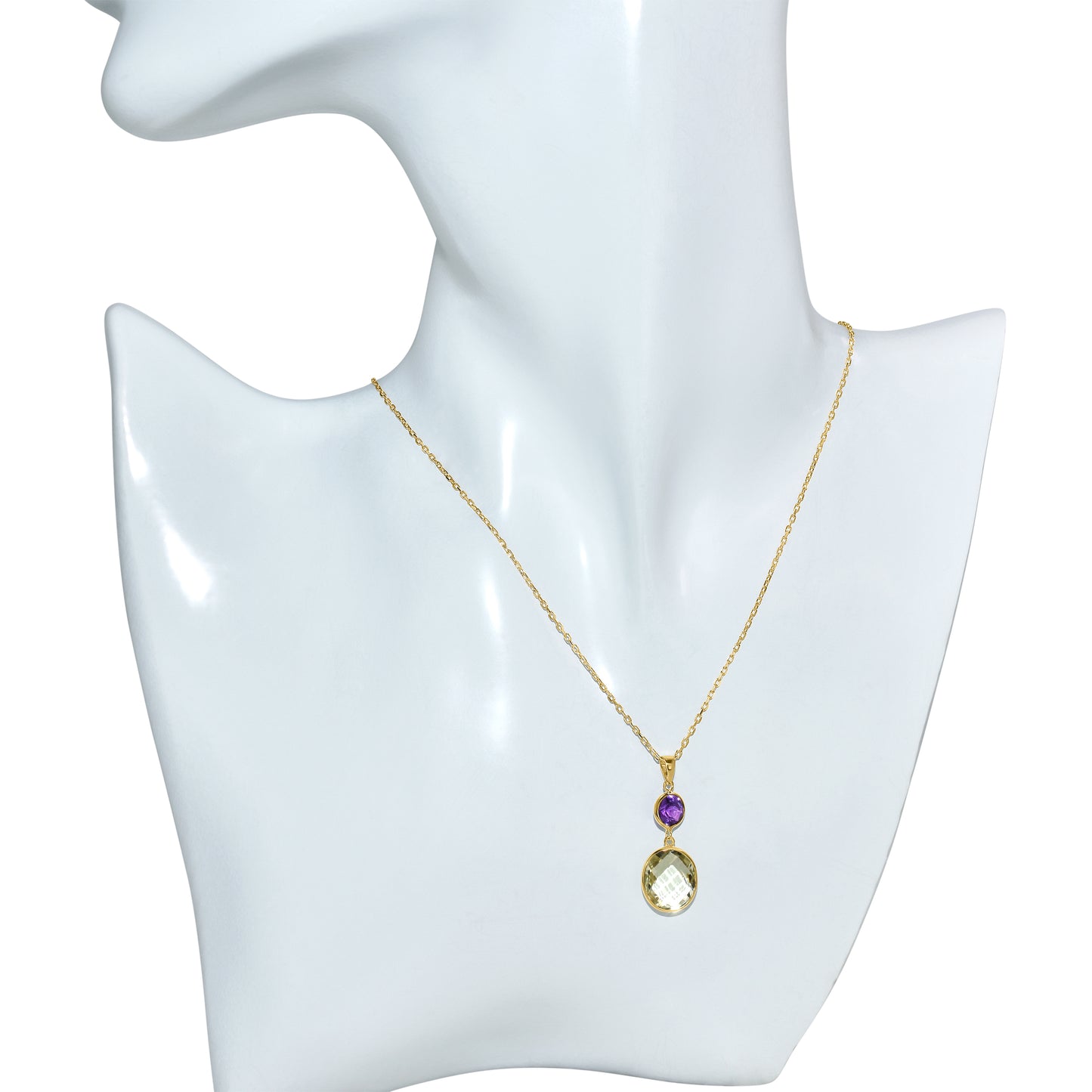 14k Purple Green Amethyst Oval Pendant Necklace