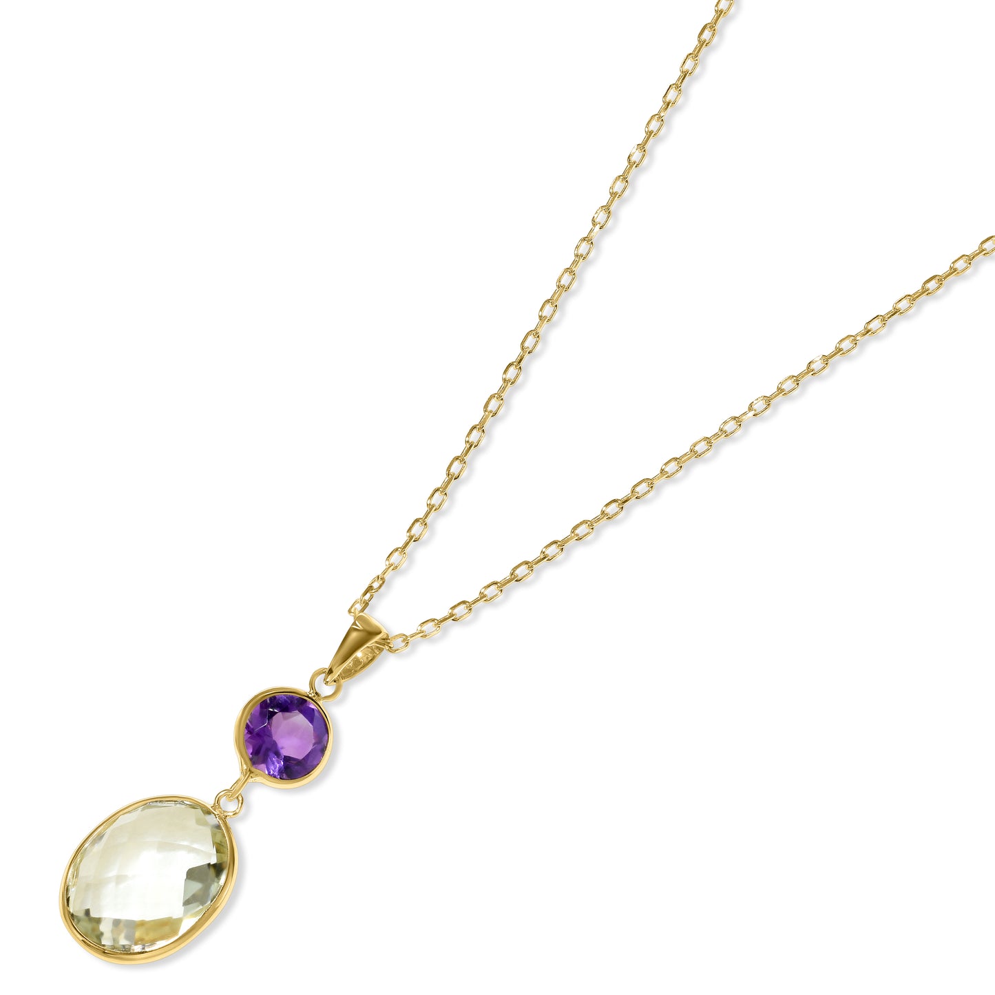 14k Purple Green Amethyst Oval Pendant Necklace