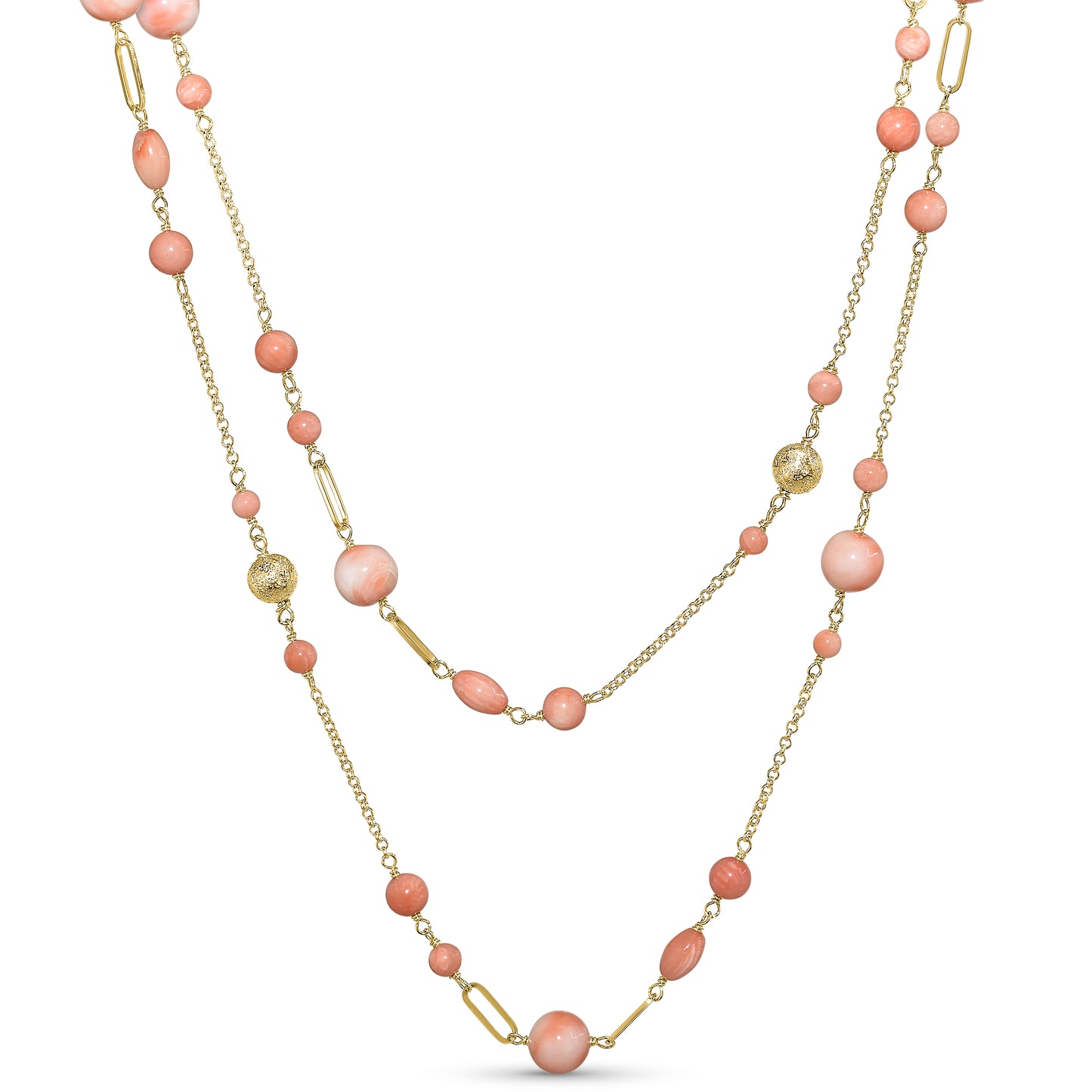 14k Pink Coral Paperclip Station Necklace