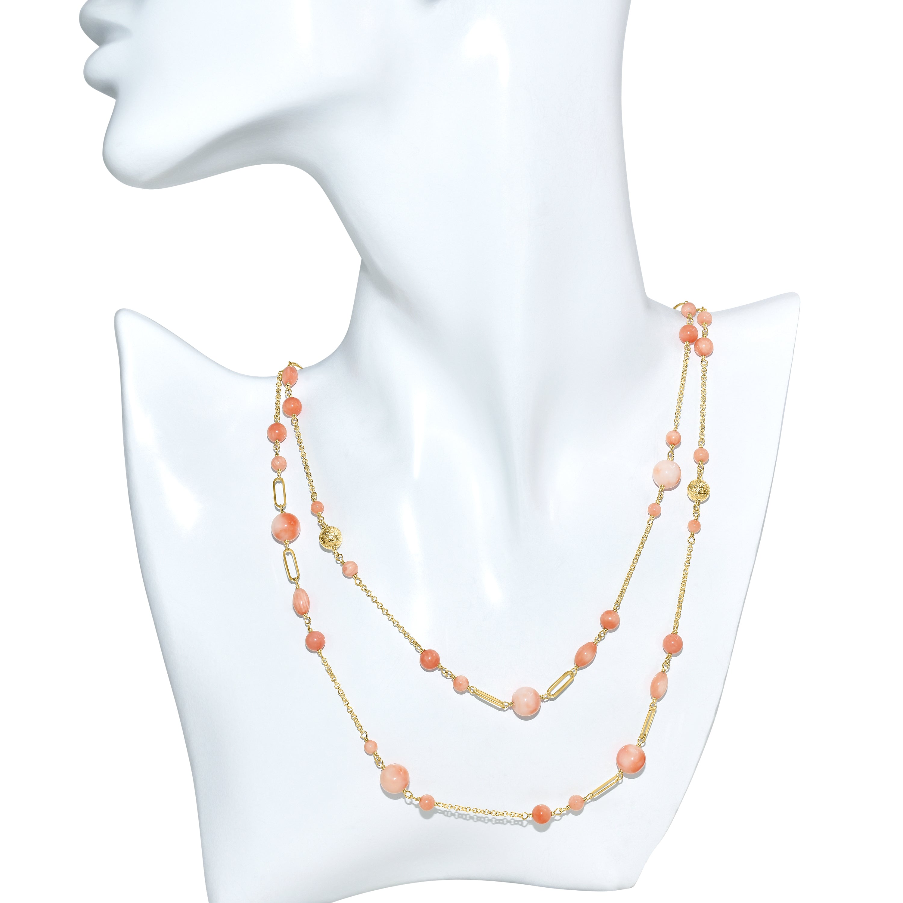 14k Pink Coral Paperclip Station Necklace