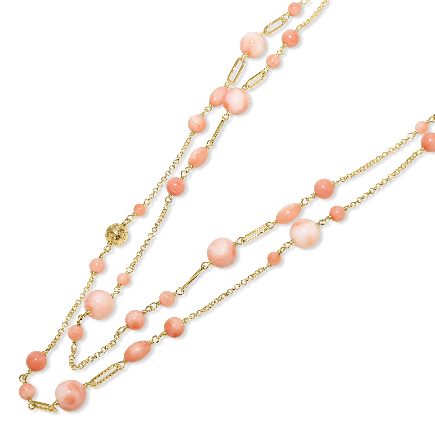 14k Pink Coral Paperclip Station Necklace