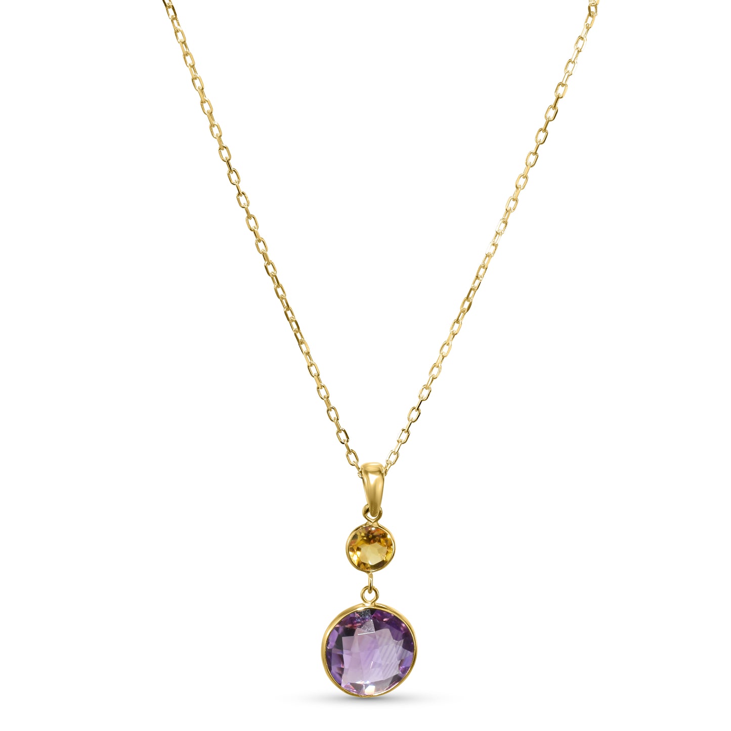 14k Citrine Amethyst Pendant Necklace