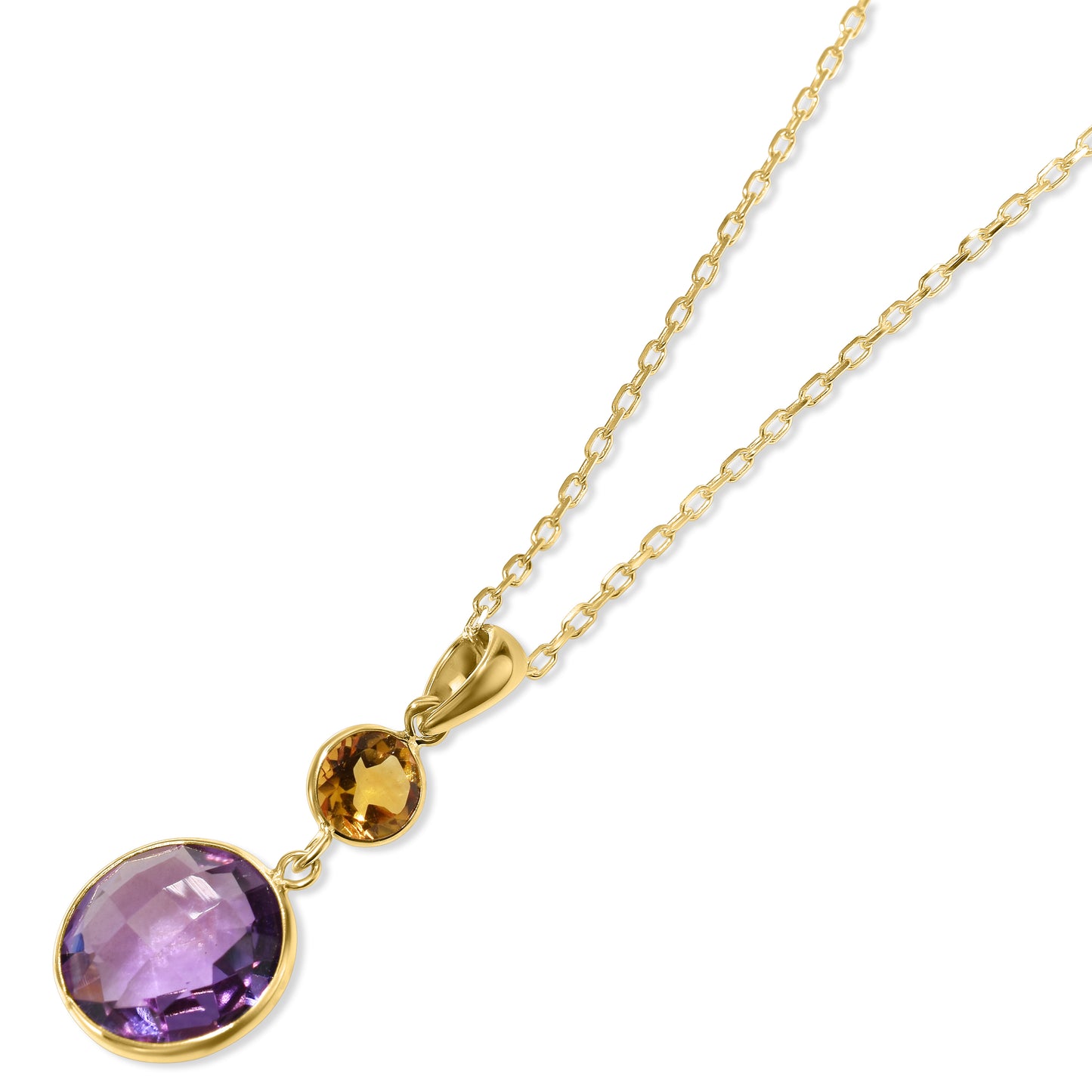 14k Citrine Amethyst Pendant Necklace