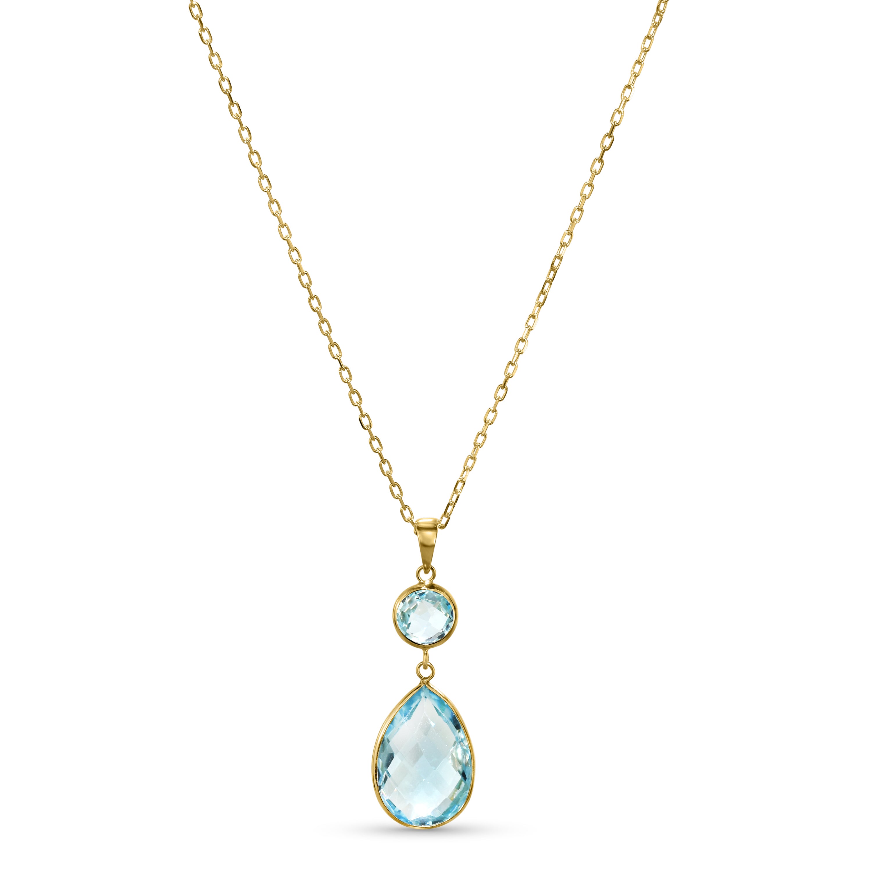 14k Blue Topaz Round Pear Pendant Necklace