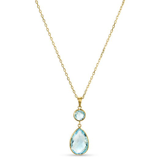 14k Blue Topaz Round Pear Pendant Necklace