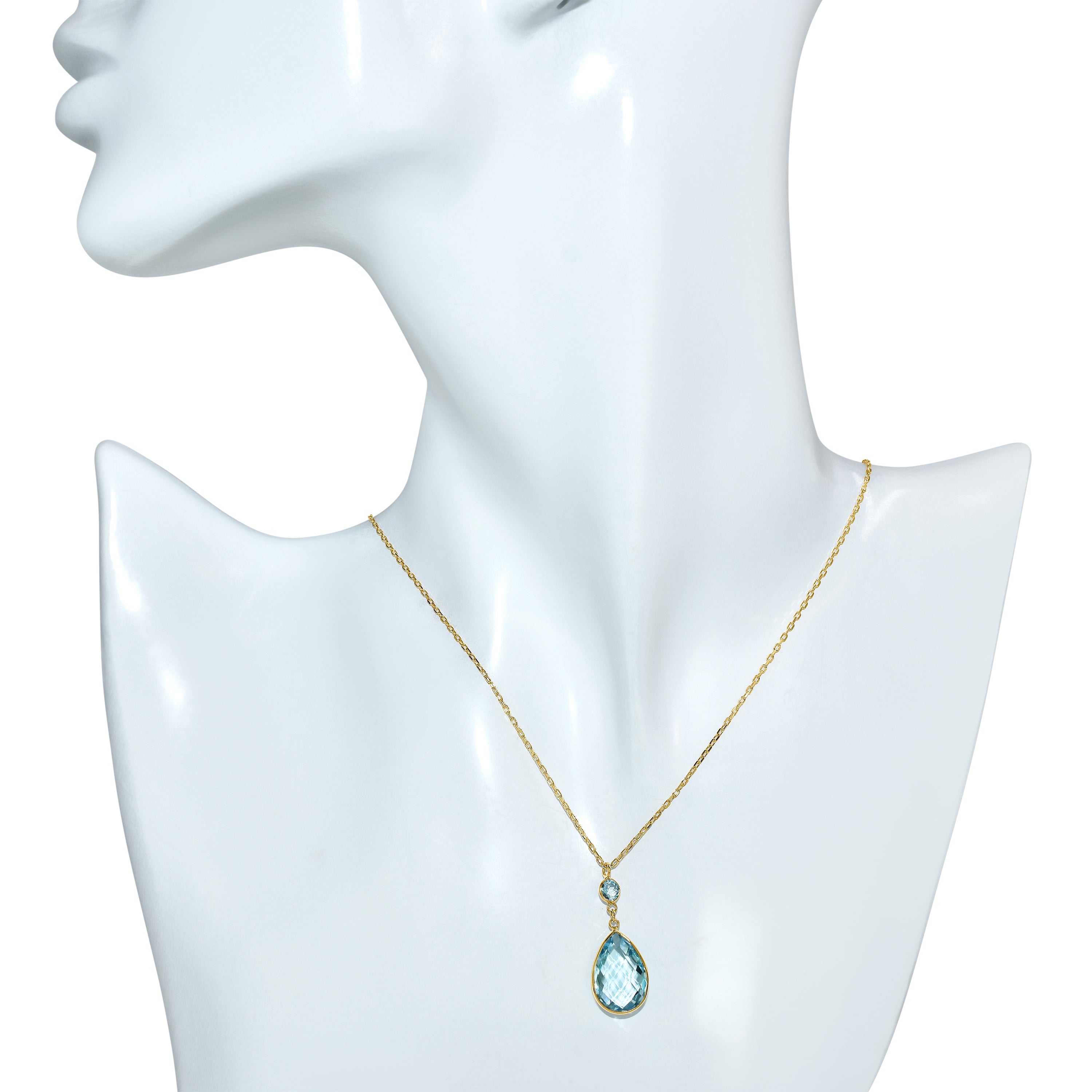 14k Blue Topaz Round Pear Pendant Necklace