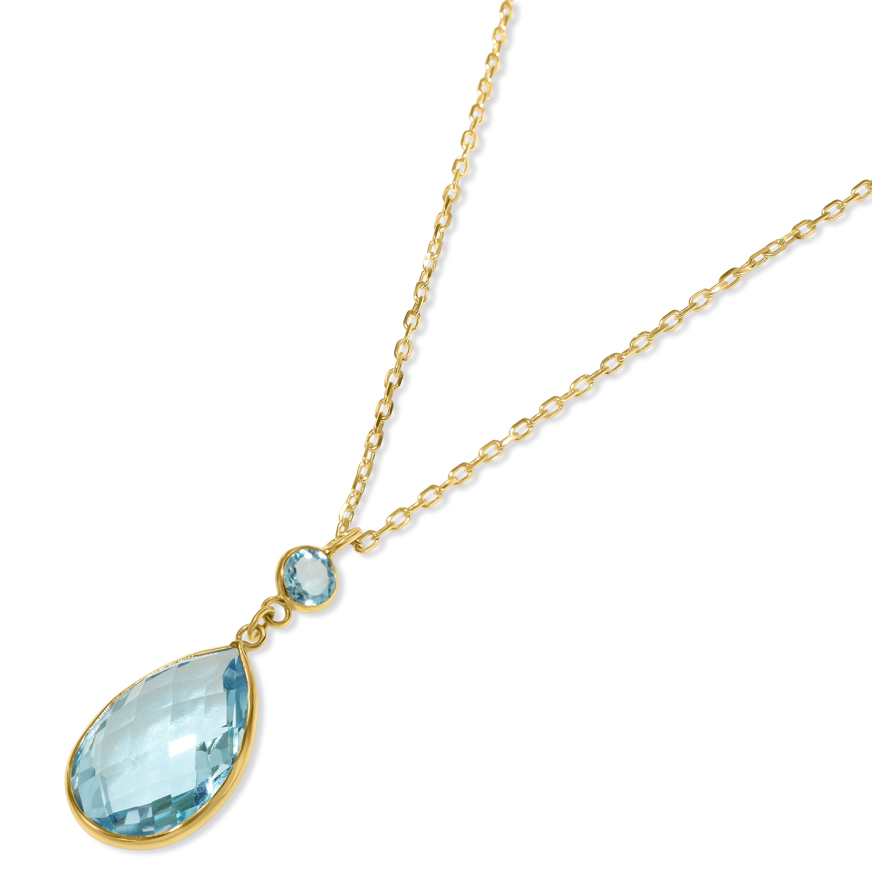 14k Blue Topaz Round Pear Pendant Necklace