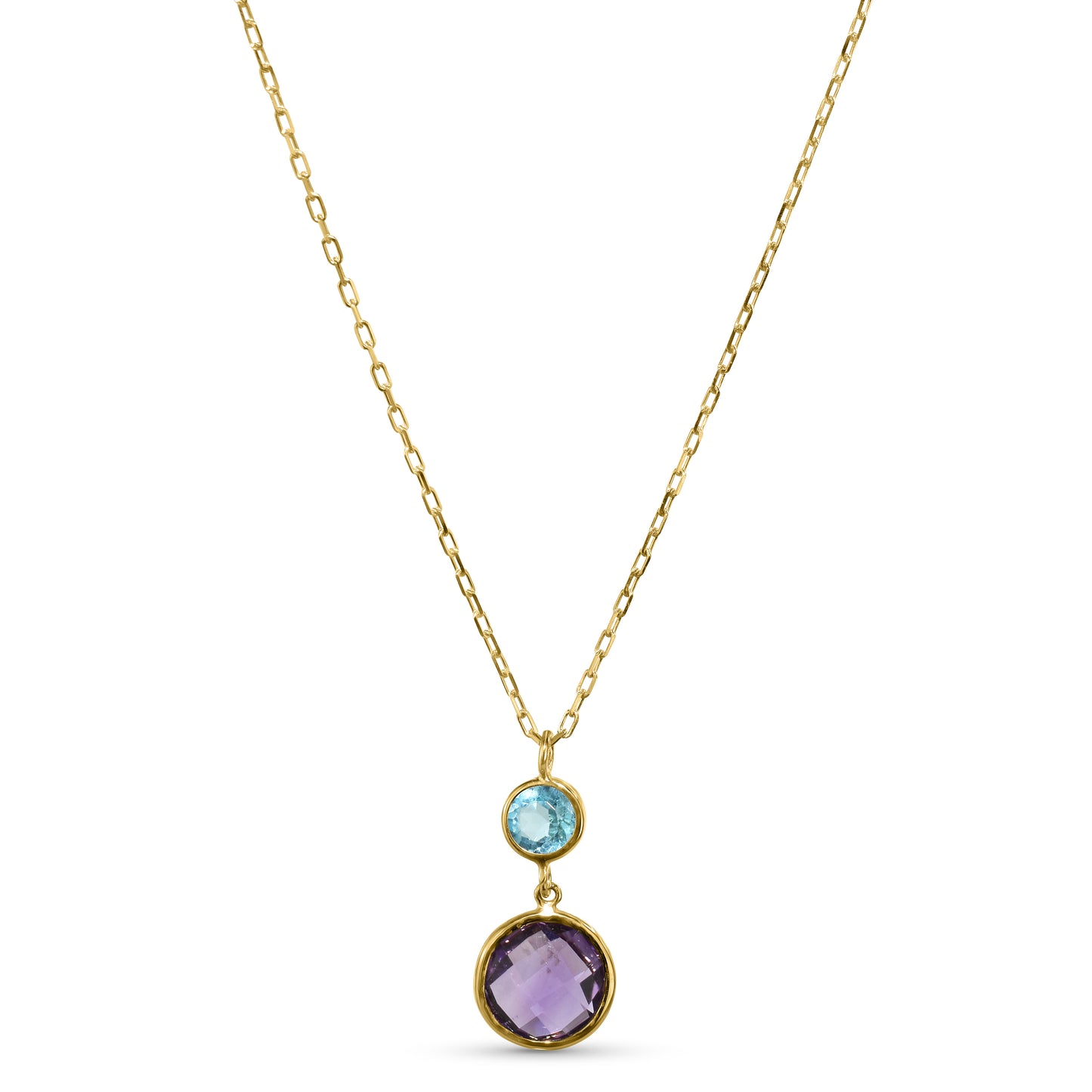 14k Swiss Blue Topaz Amethyst Pendant Necklace