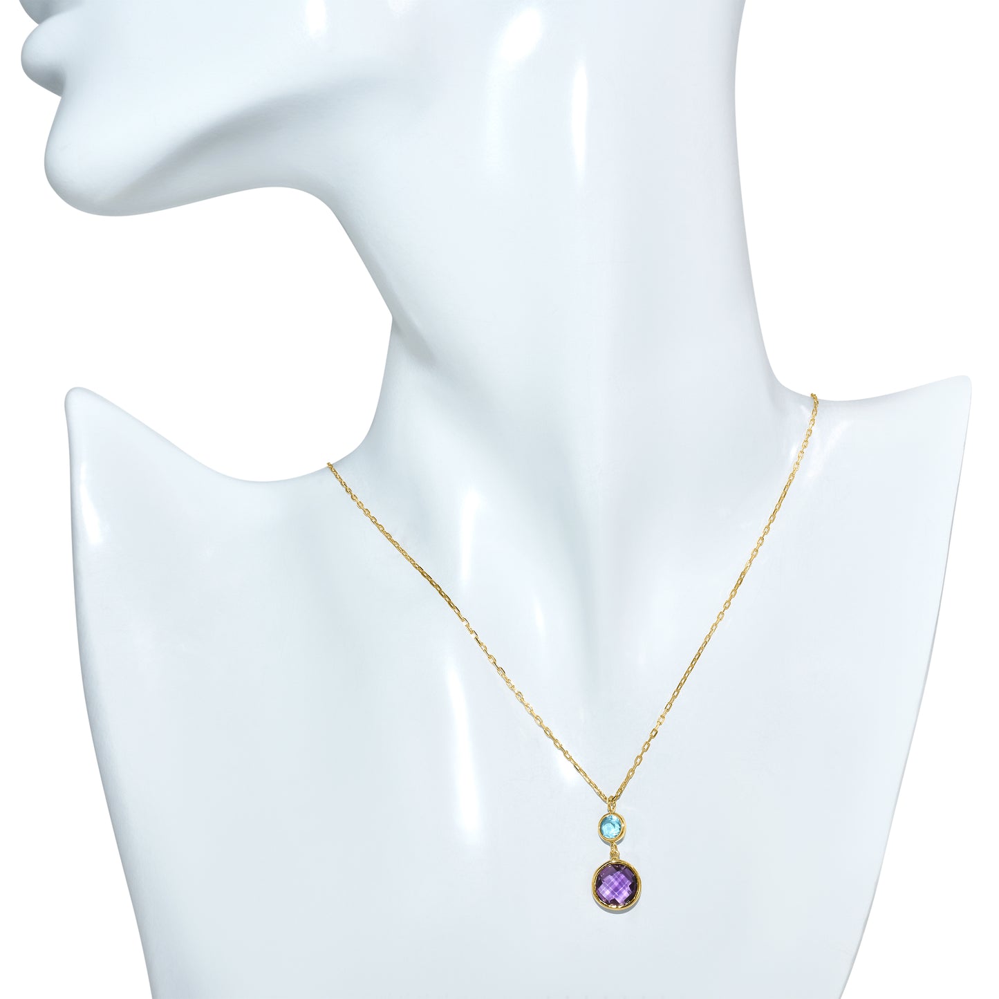 14k Swiss Blue Topaz Amethyst Pendant Necklace