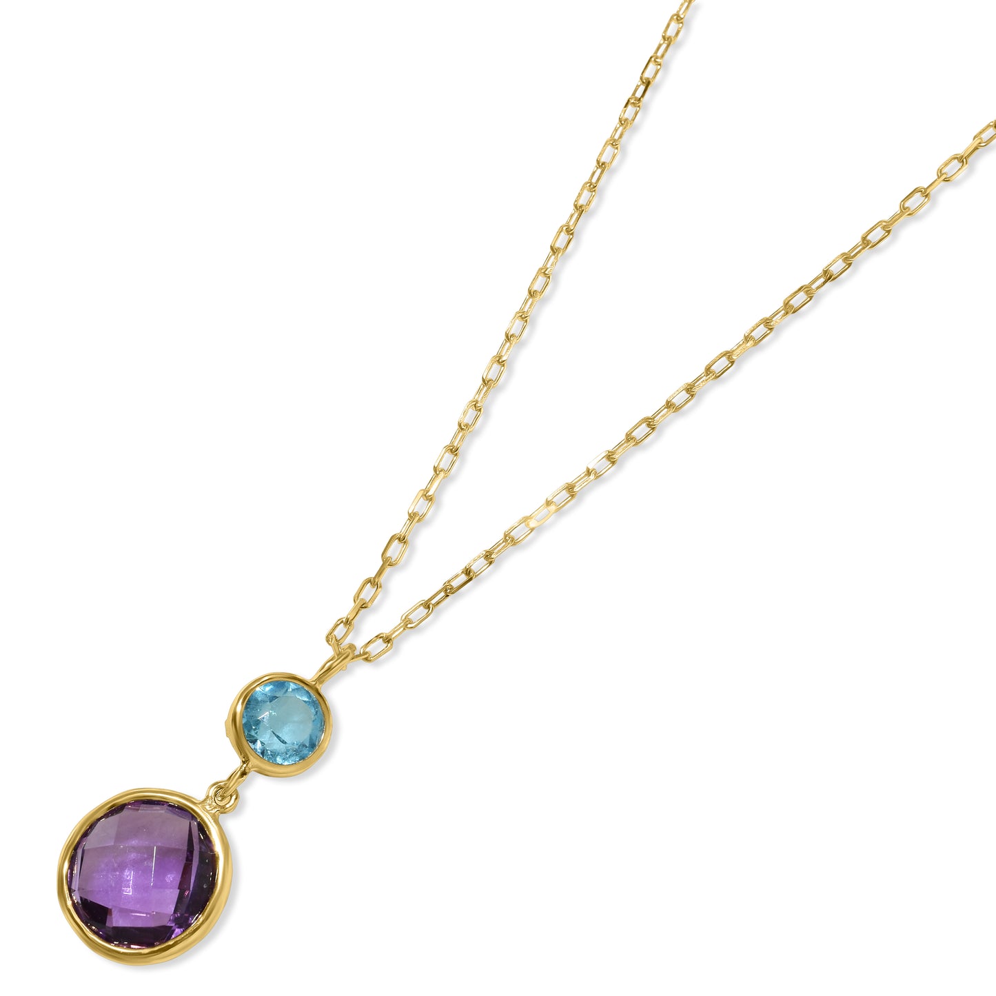 14k Swiss Blue Topaz Amethyst Pendant Necklace