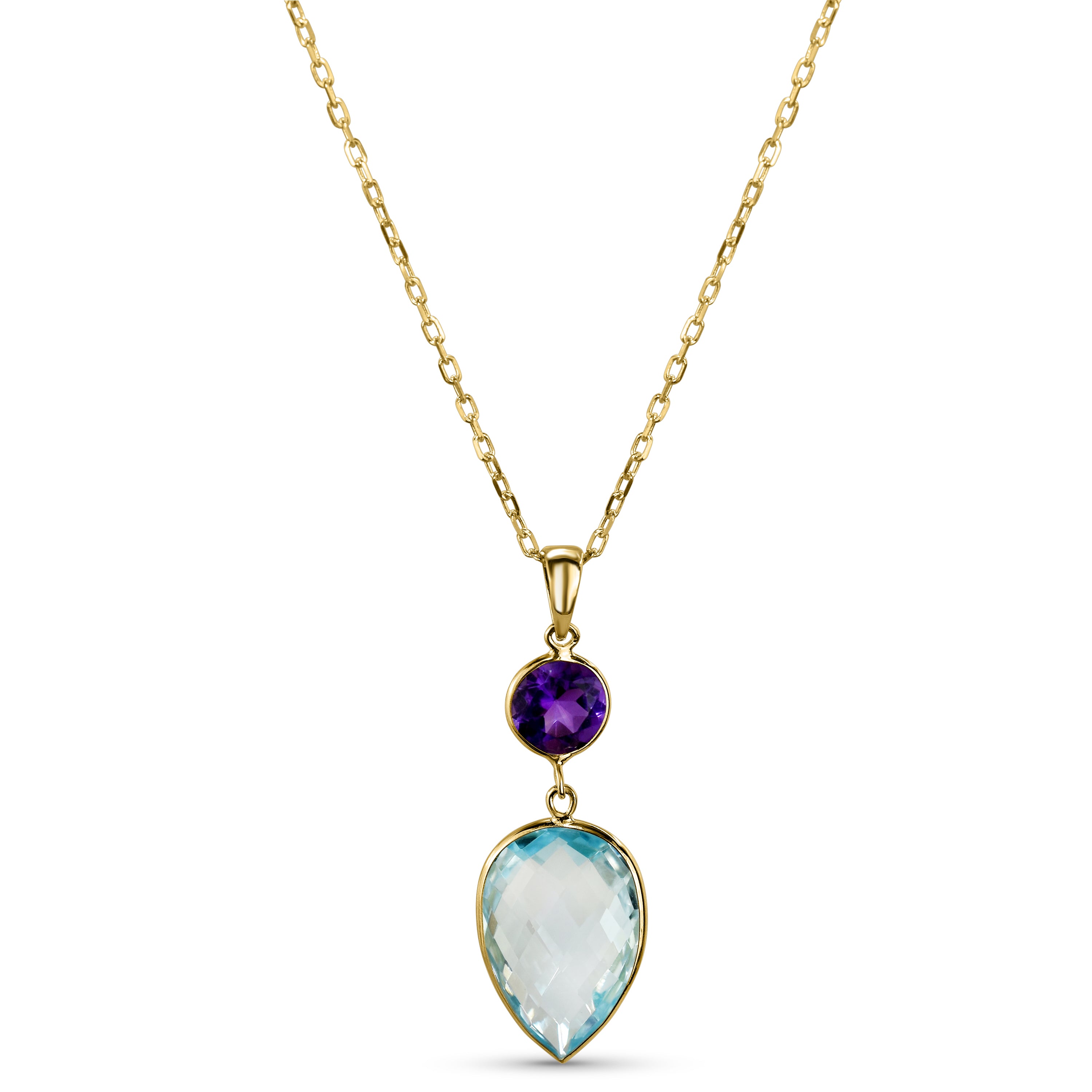 14k Amethyst Blue Topaz Pear Pendant Necklace