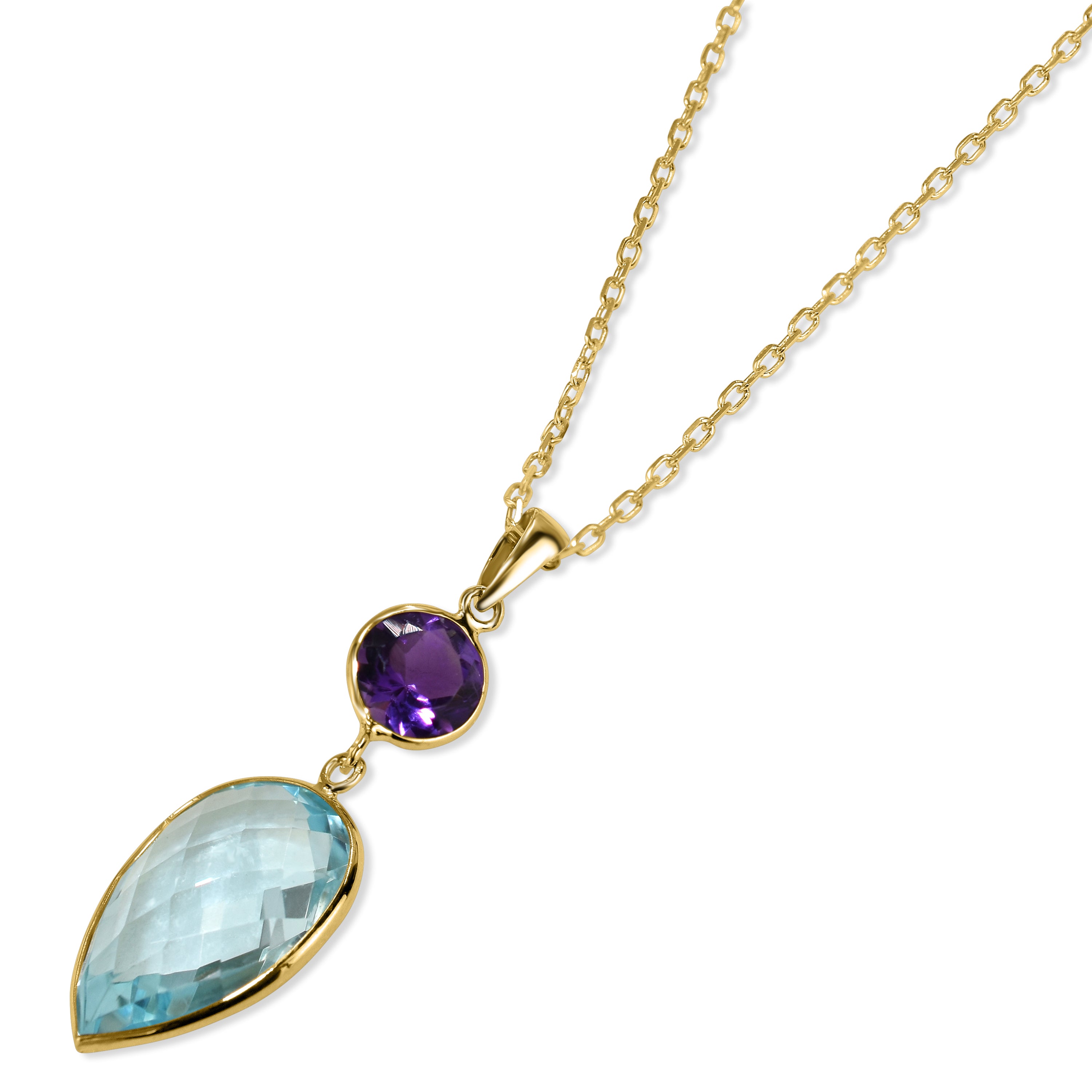14k Amethyst Blue Topaz Pear Pendant Necklace