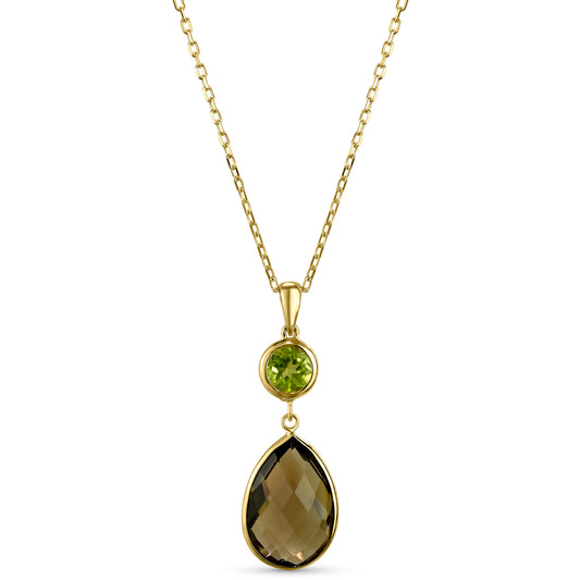 14k Peridot Smoky Quartz Pendant Necklace