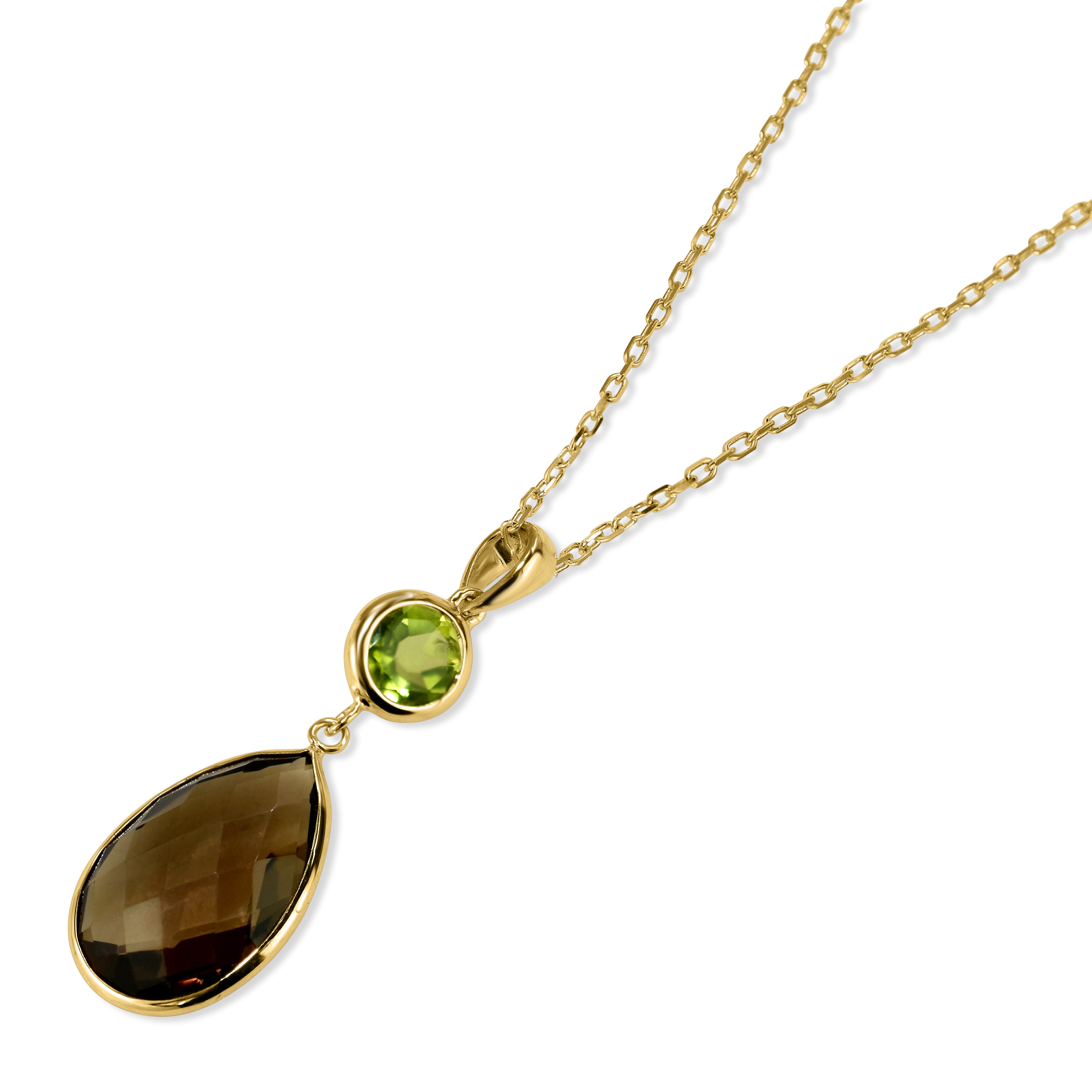 14k Peridot Smoky Quartz Pendant Necklace