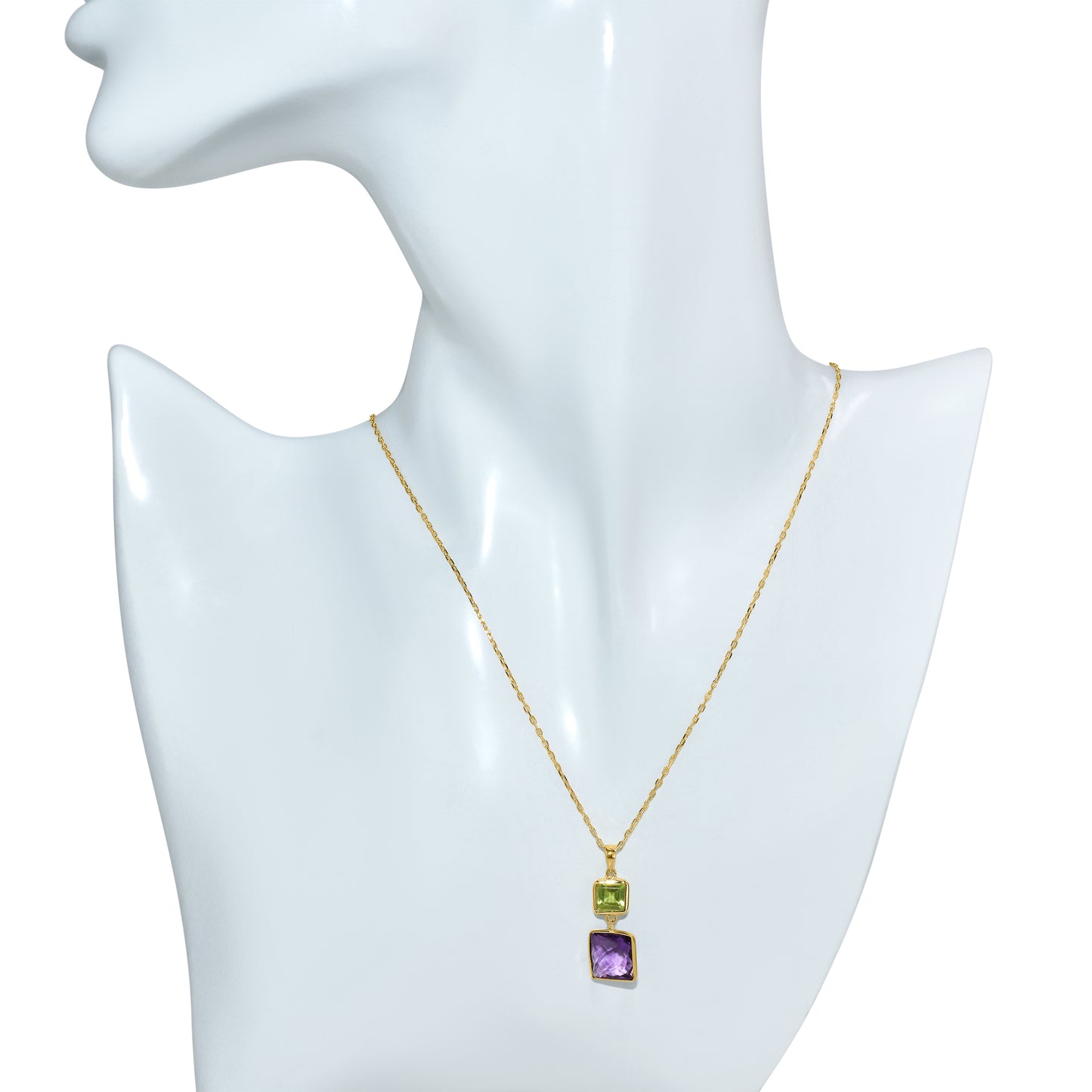 14k Peridot Amethyst Square Pendant Necklace