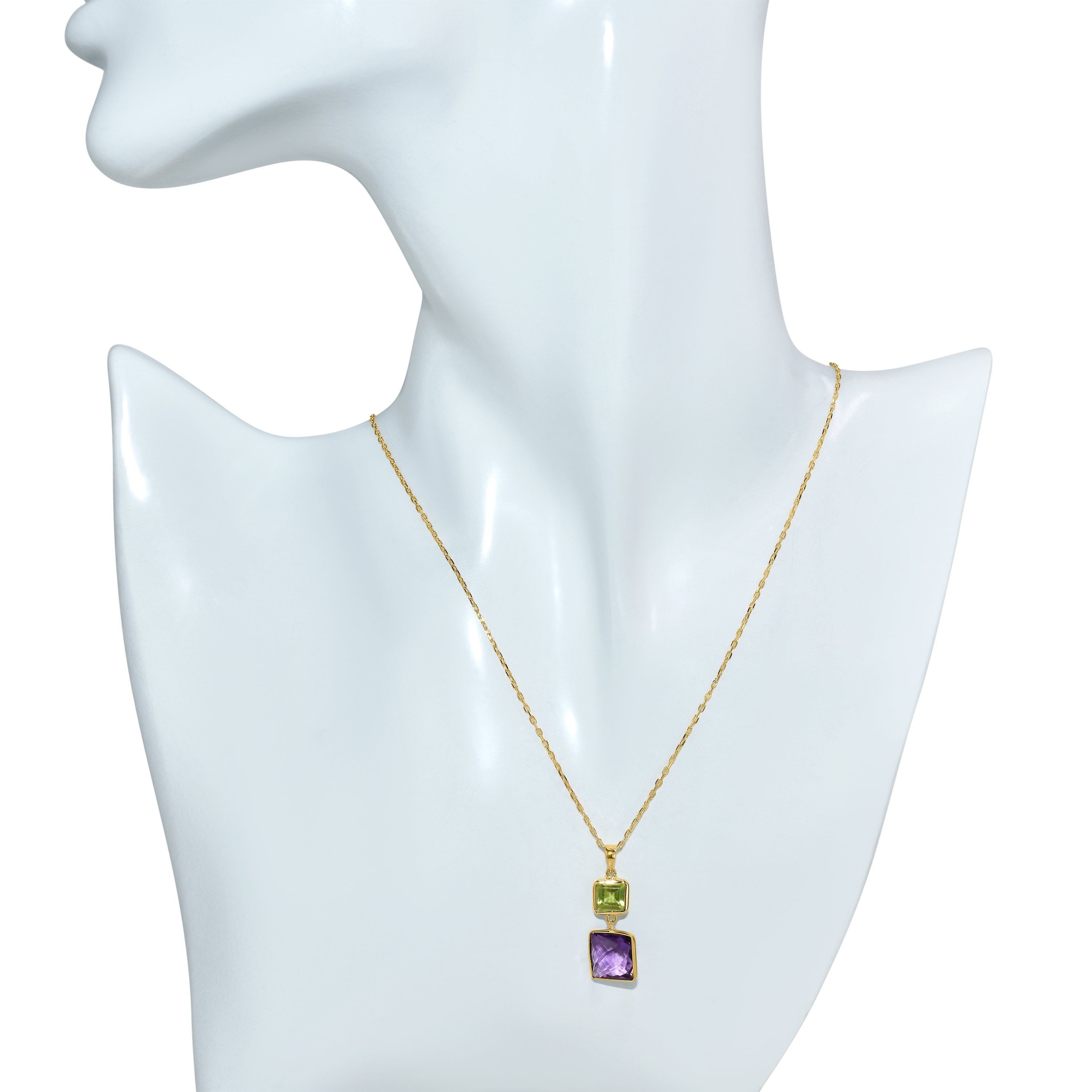 14k Peridot Amethyst Square Pendant Necklace