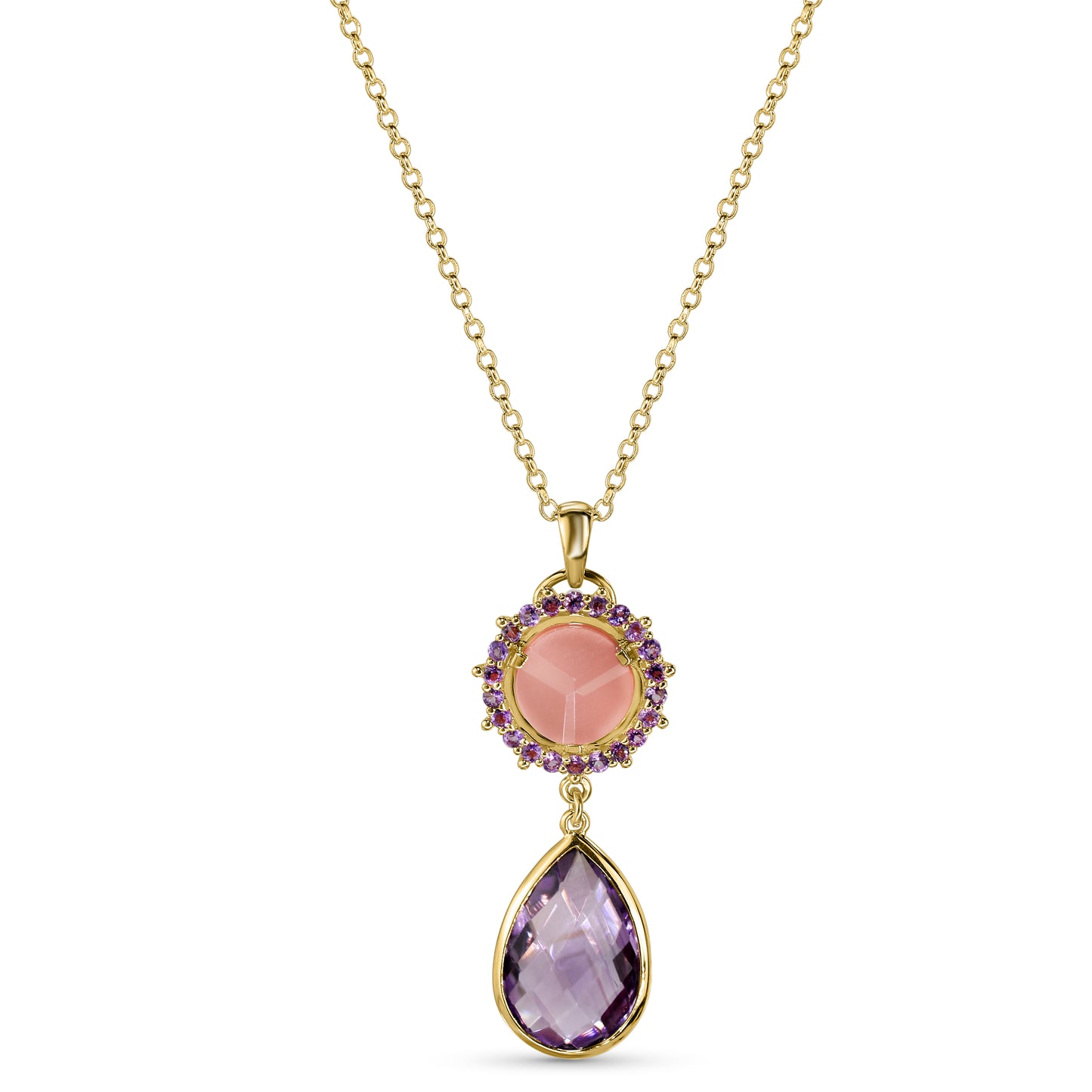 14k Guava Quartz Amethyst Pendant Necklace