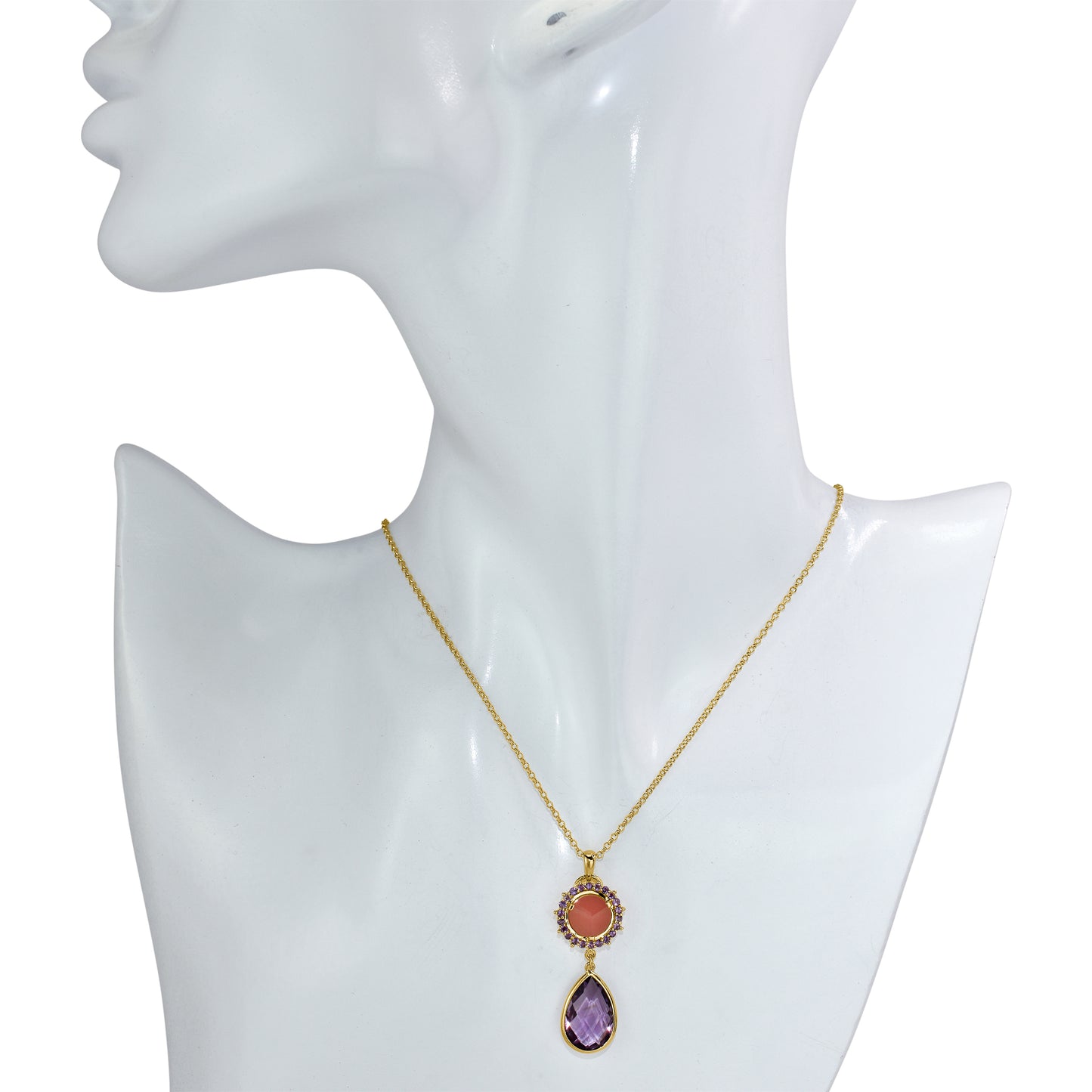 14k Guava Quartz Amethyst Pendant Necklace